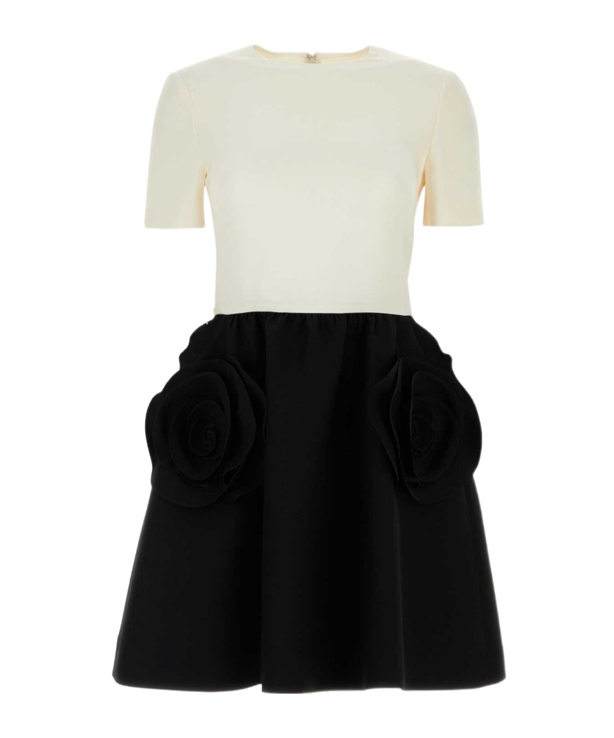 Valentino Appliquéd Two-tone Wool And Silk-blend Mini Dress In Black