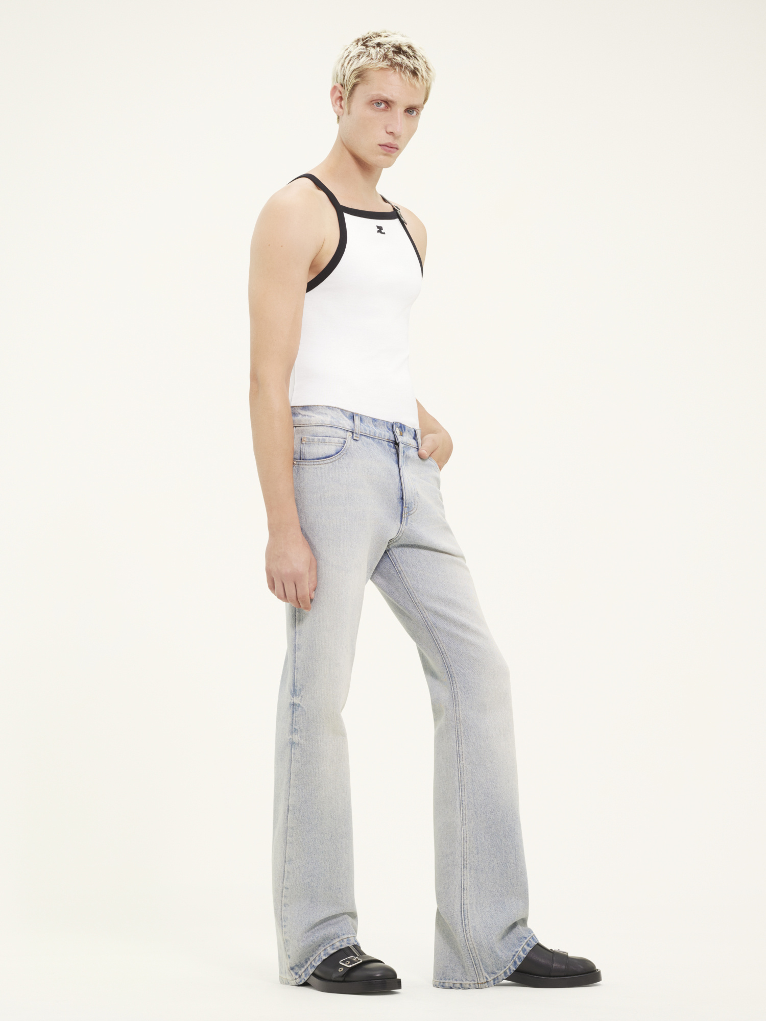 Shop Courrèges Buckle Contrast Tank Top In White
