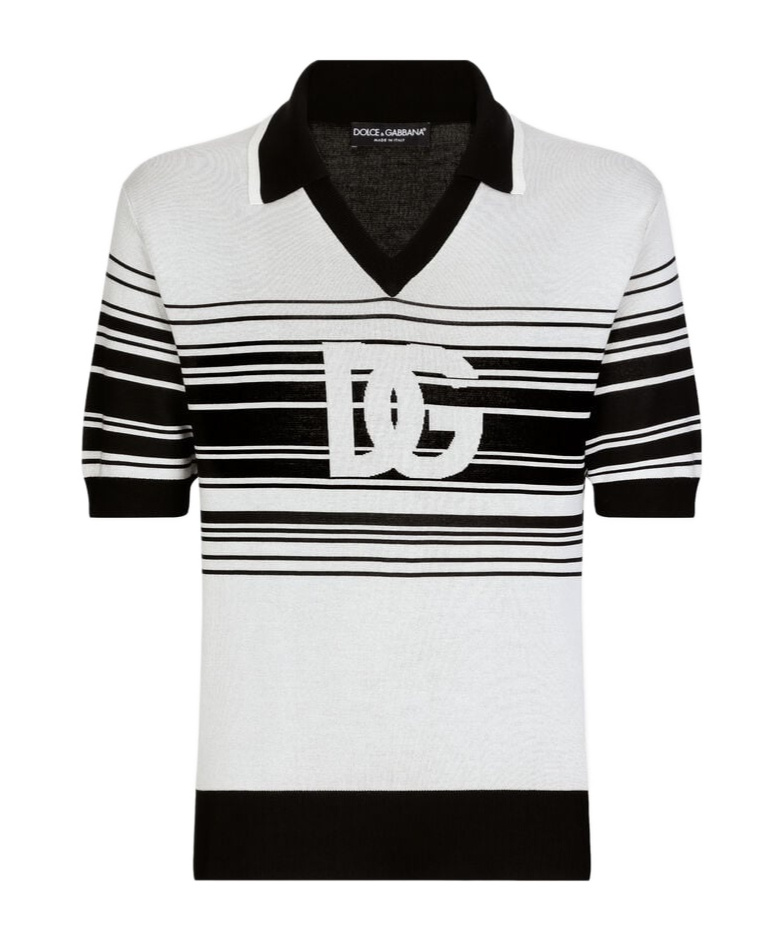 Dolce & Gabbana Stripe-print Silk Polo Shirt In White