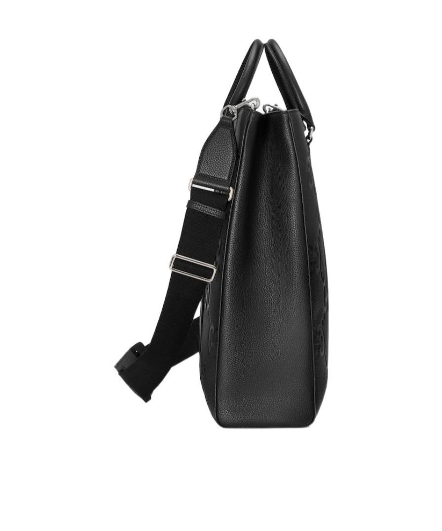 Gucci Medium Jumbo Gg Leather Tote Bag In Black