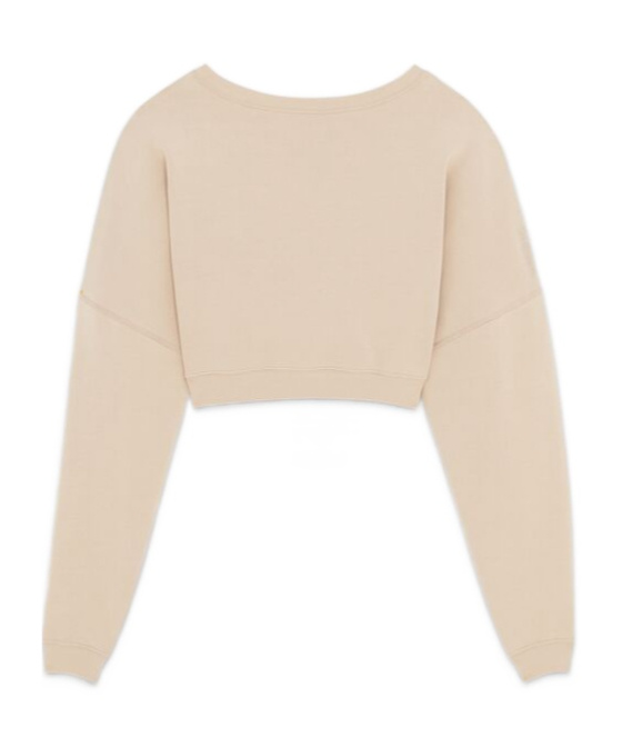Saint Laurent Logo-embroidered Cropped Sweatshirt In Nude