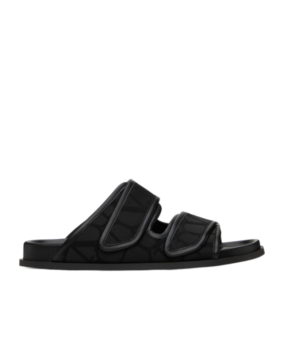 Valentino Black Iconographe Monogram Canvas Slides In Black