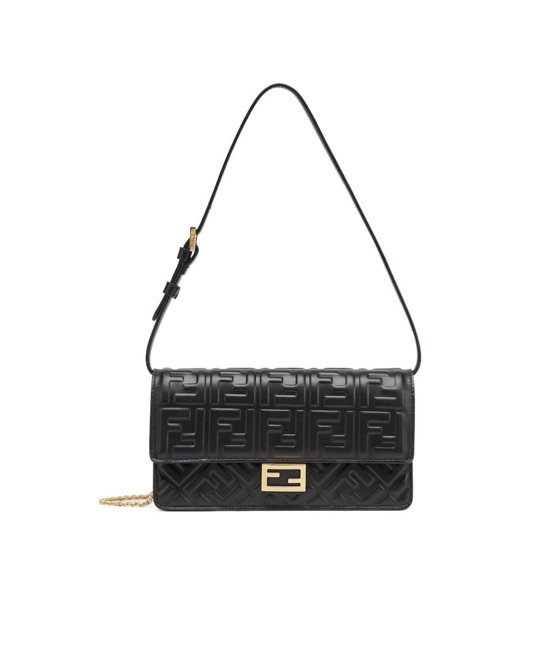 Fendi Baguette Continental Chain Wallet In Black