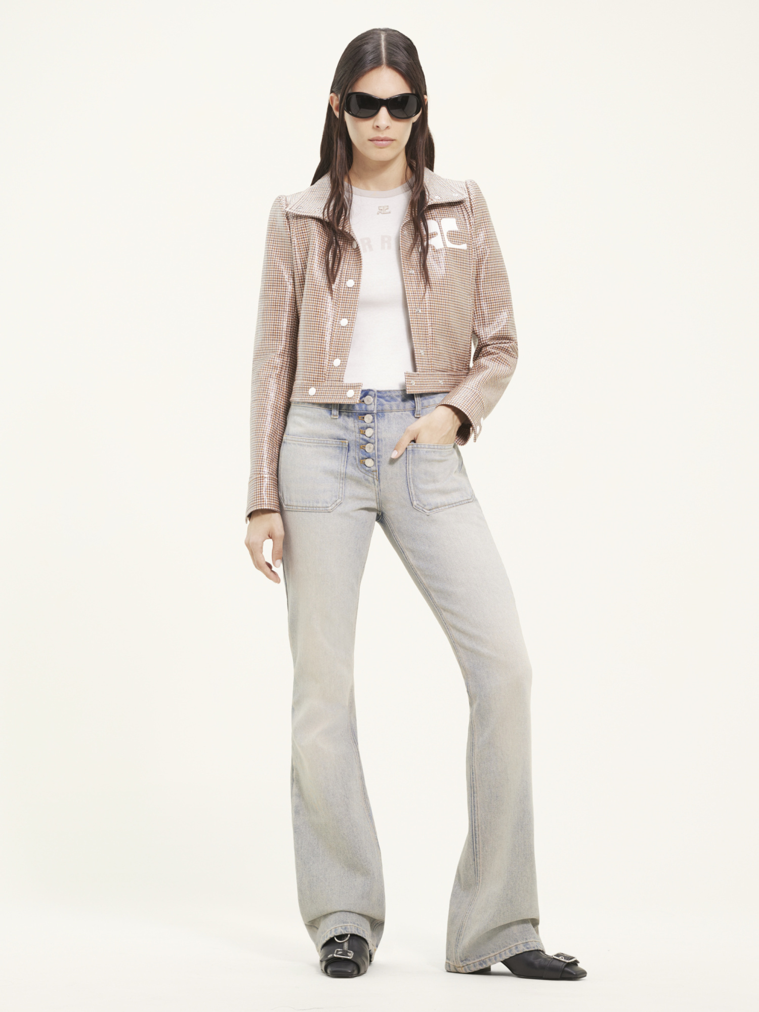 Shop Courrèges Reedition Checked Vinyl Jacket In Multicolor