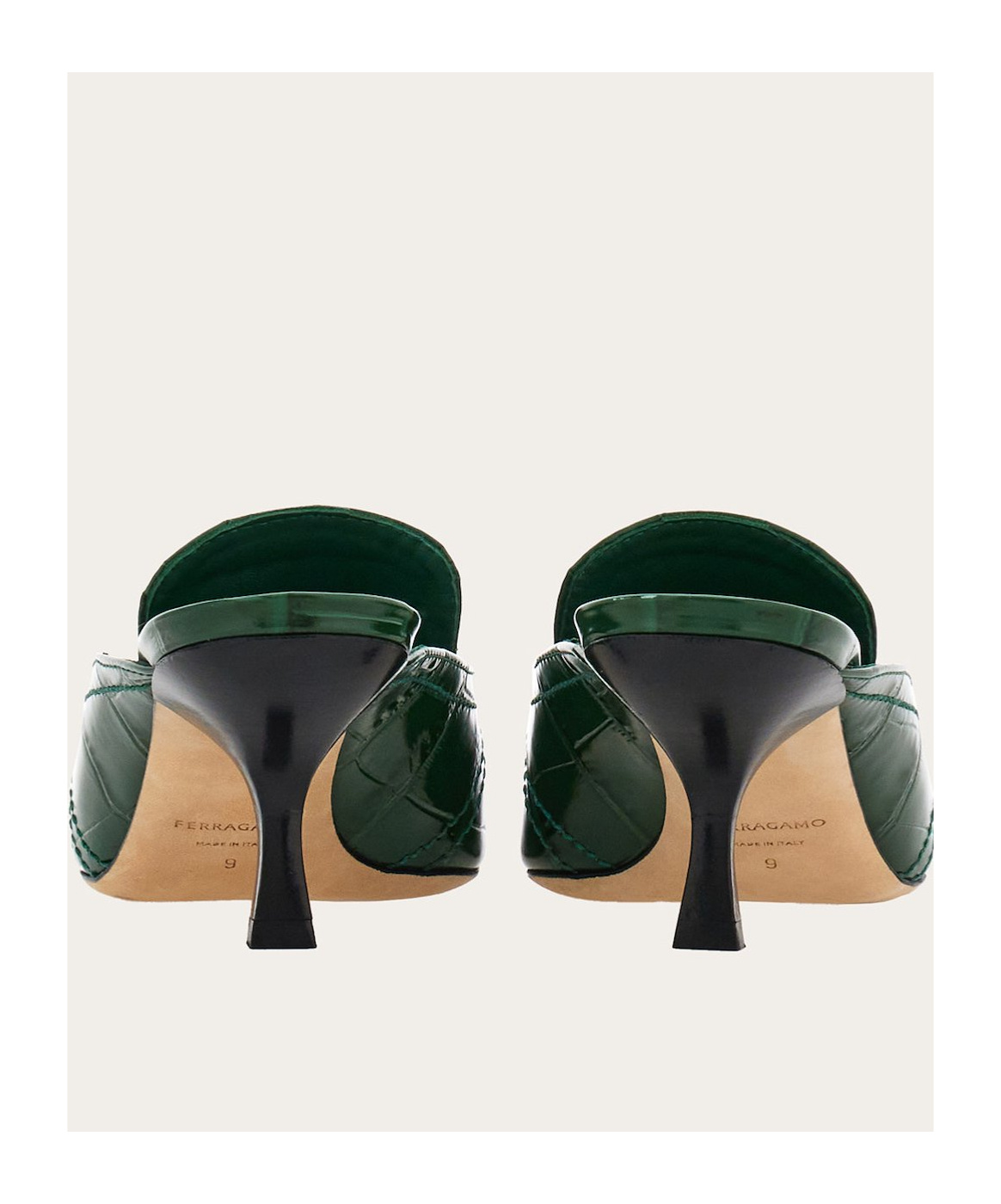 Ferragamo Eloyde 55 Croc-embossed Leather Mules In Green