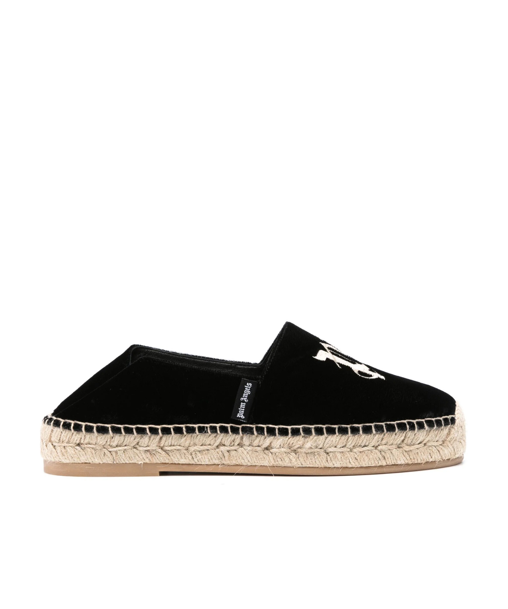 Palm Angels Logo-embroidered Velvet Espadrilles In Black