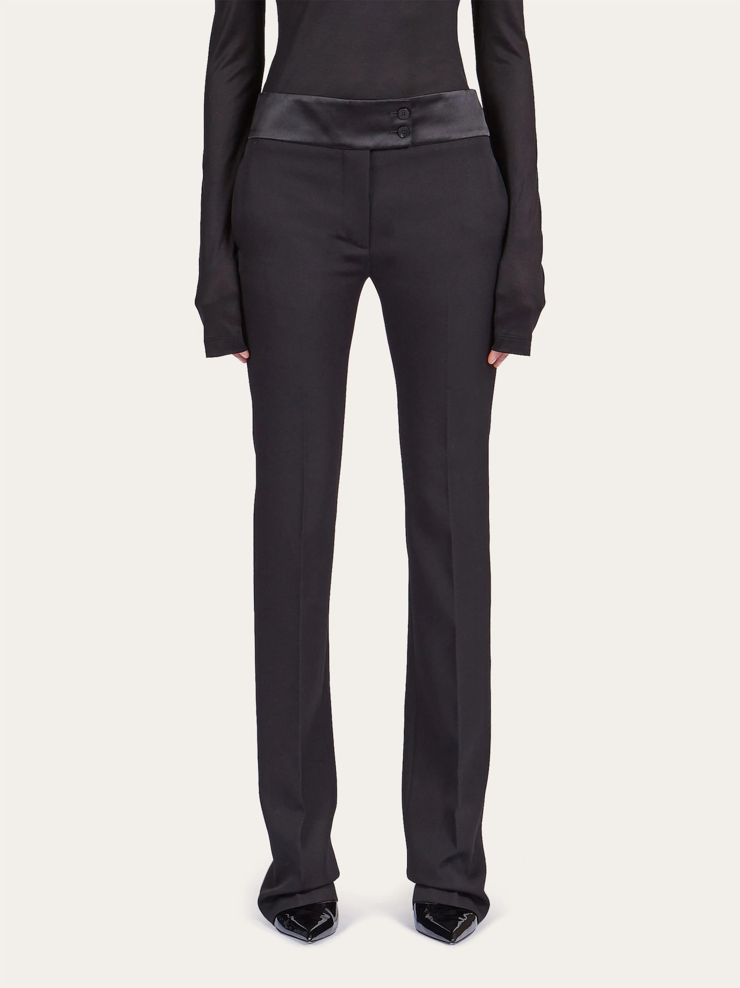 Shop Ferragamo Front Crease Shearing Casual Trousers In Black