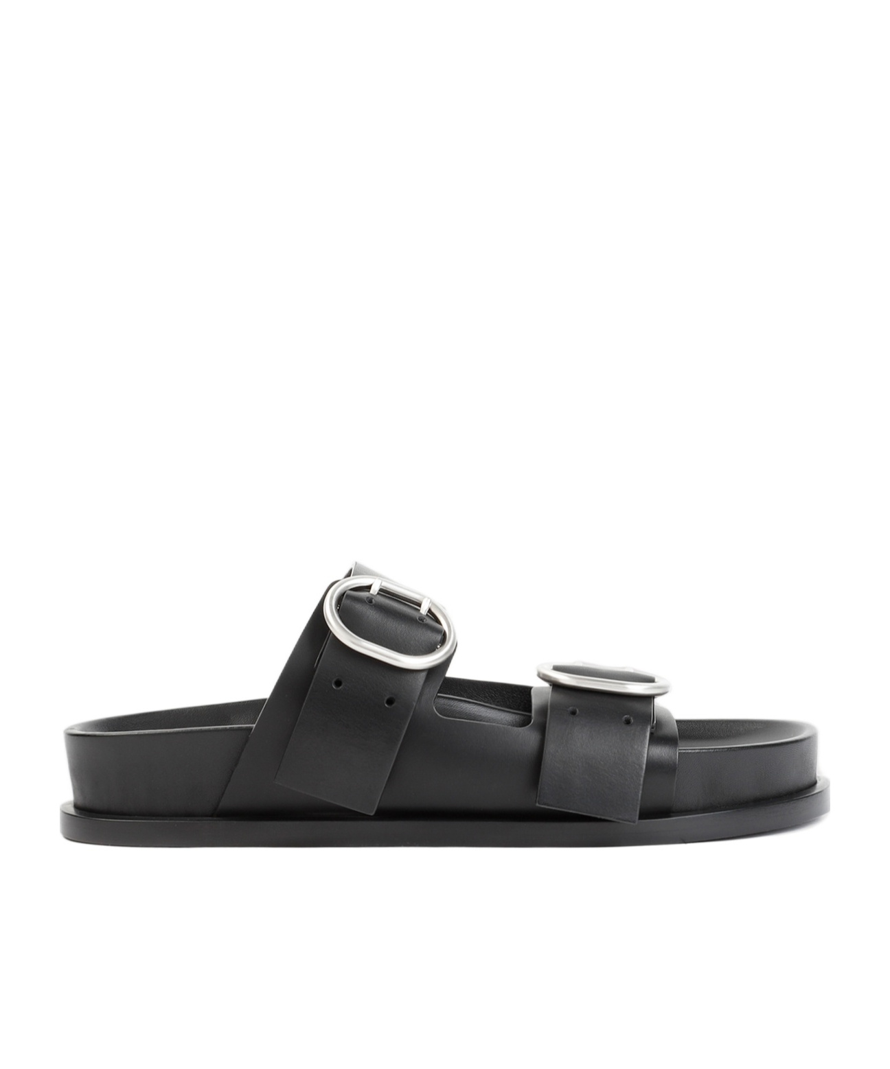 Jil Sander Leather Sandals With Double Buckle In Black