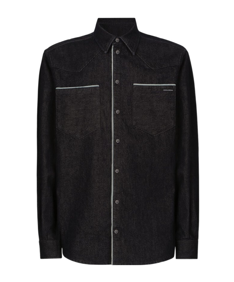 Dolce & Gabbana Constrastim-trim Denim Shirt In Black