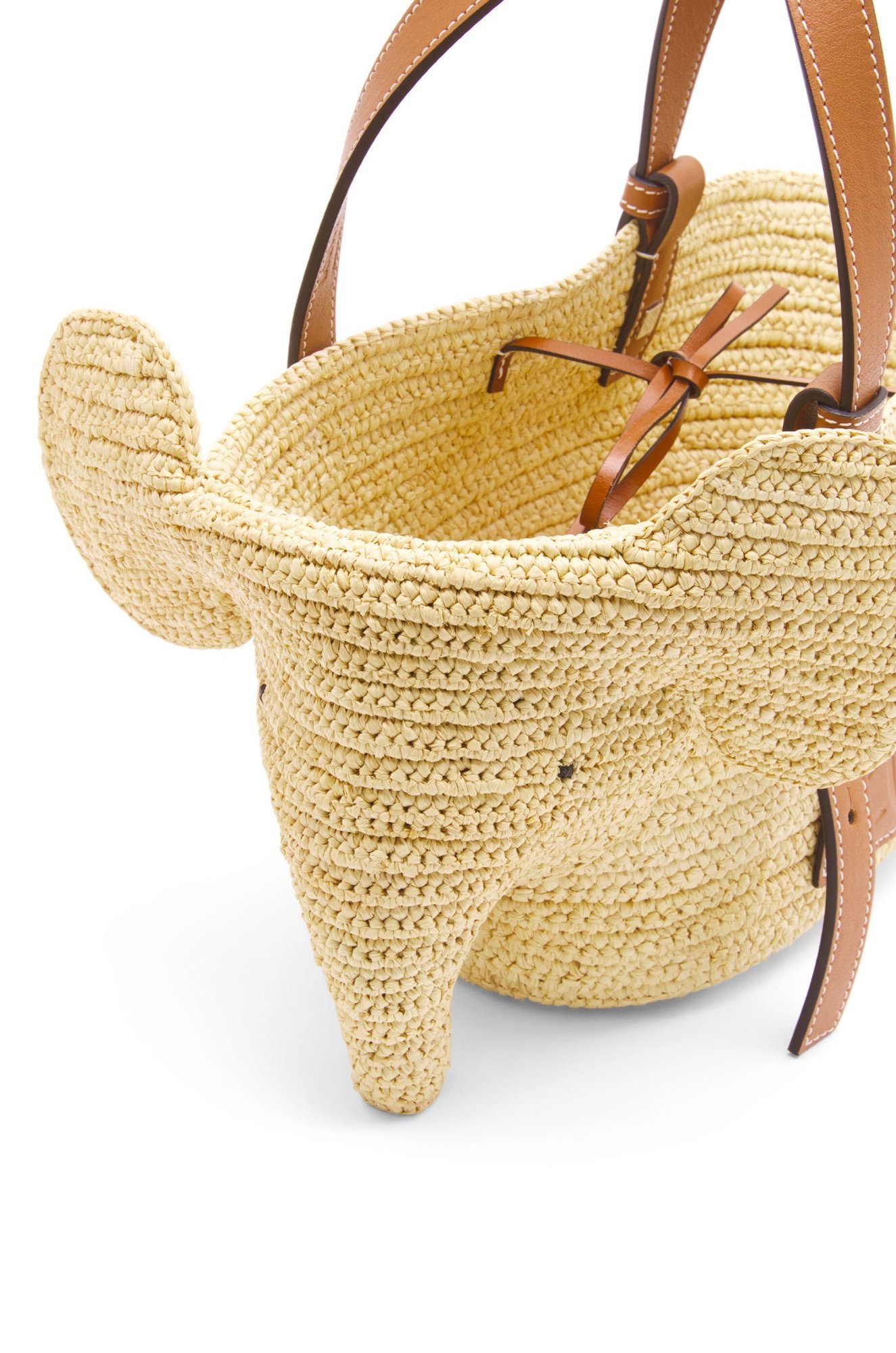 Loewe Elephant Basket Bag In Raffia And Calfskin In Nude
