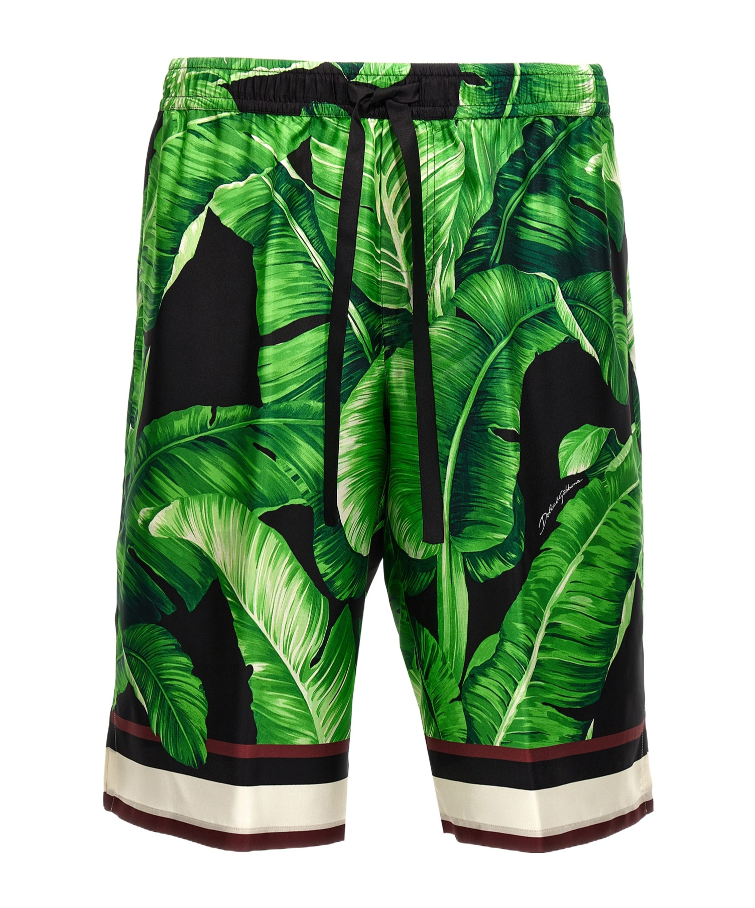 Dolce & Gabbana Bermuda Shorts With All-over Leaf Print In Green