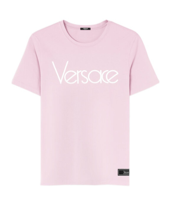 Versace Logo-embroidered Short-sleeved T-shirt In Pink