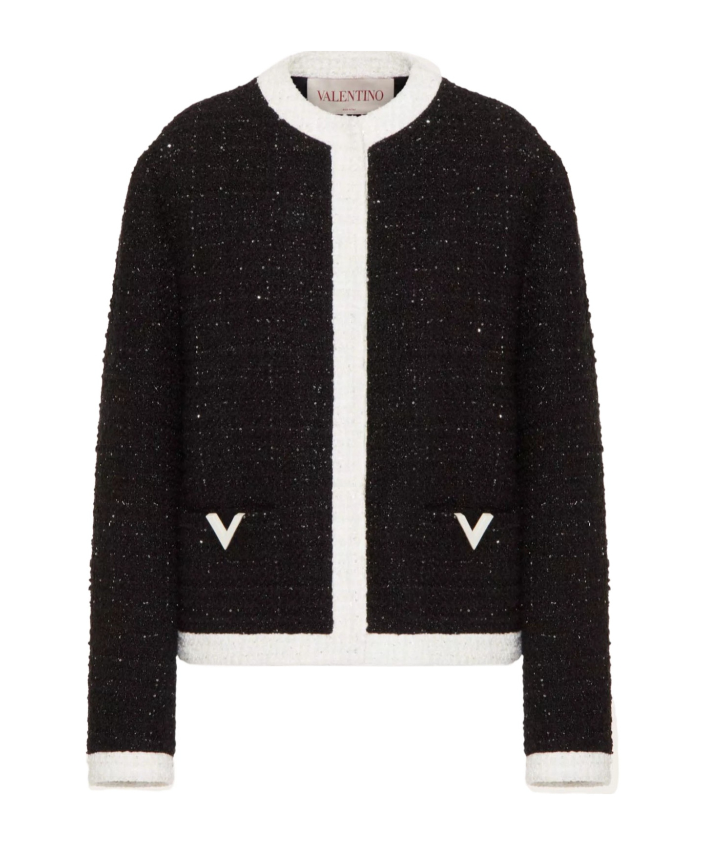 Valentino Sequined Glaze Tweed Jacket In Black