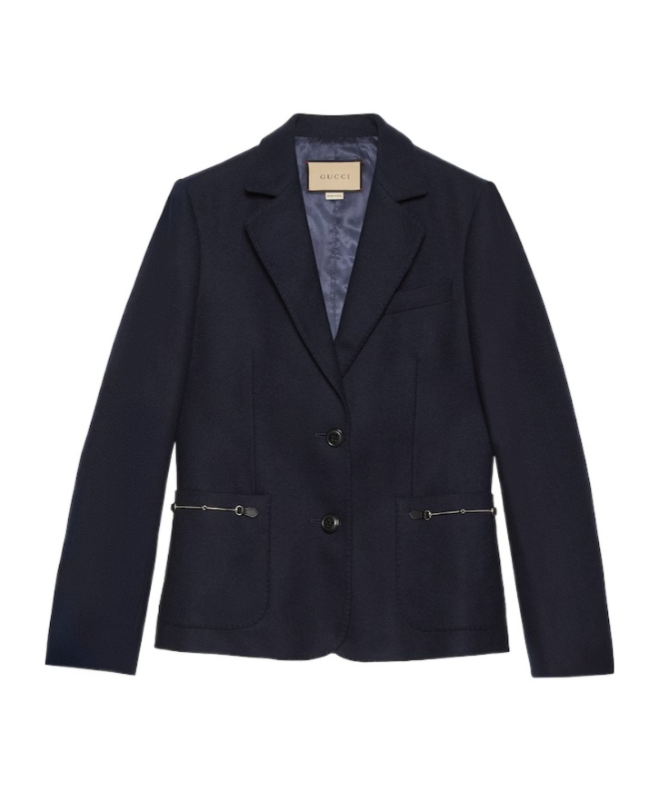 Gucci Horsebit-detail Cashmere-twill Blazer In Blue