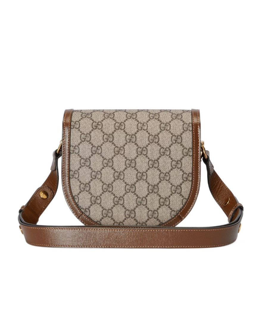 Gucci Horsebit 1955 Leather-trimmed Printed Coated-canvas Shoulder Bag In Nude