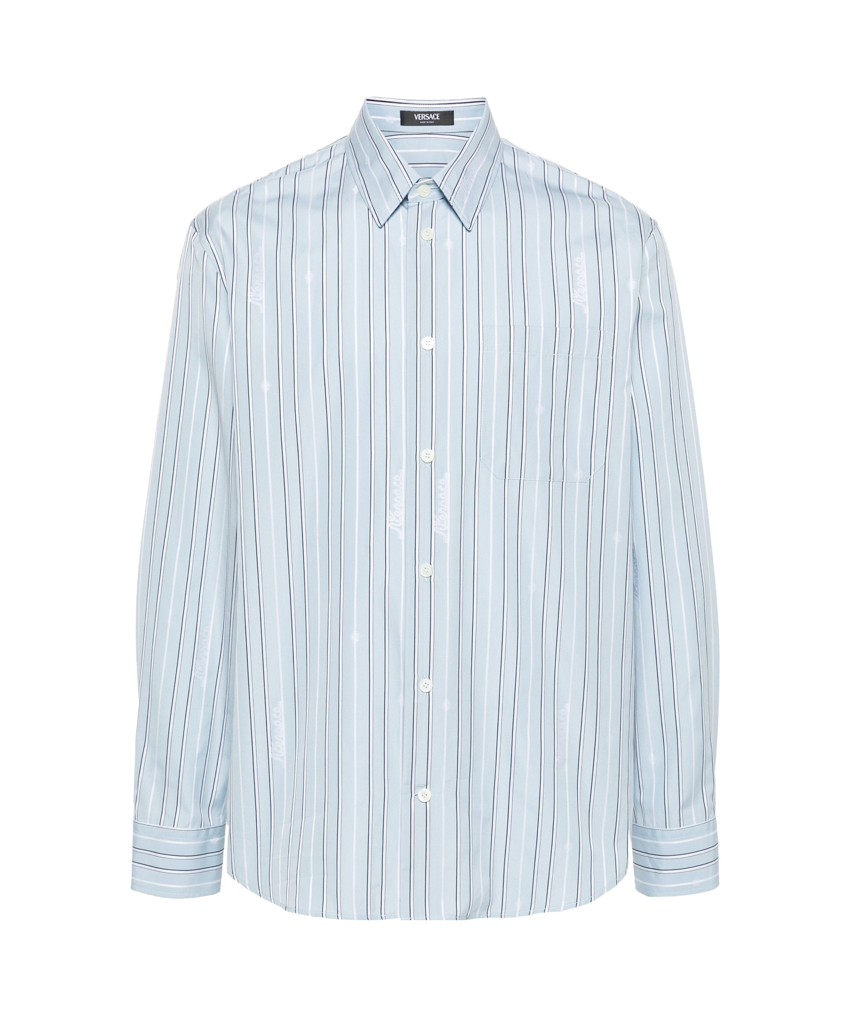Versace Striped Cotton Poplin Shirt In White