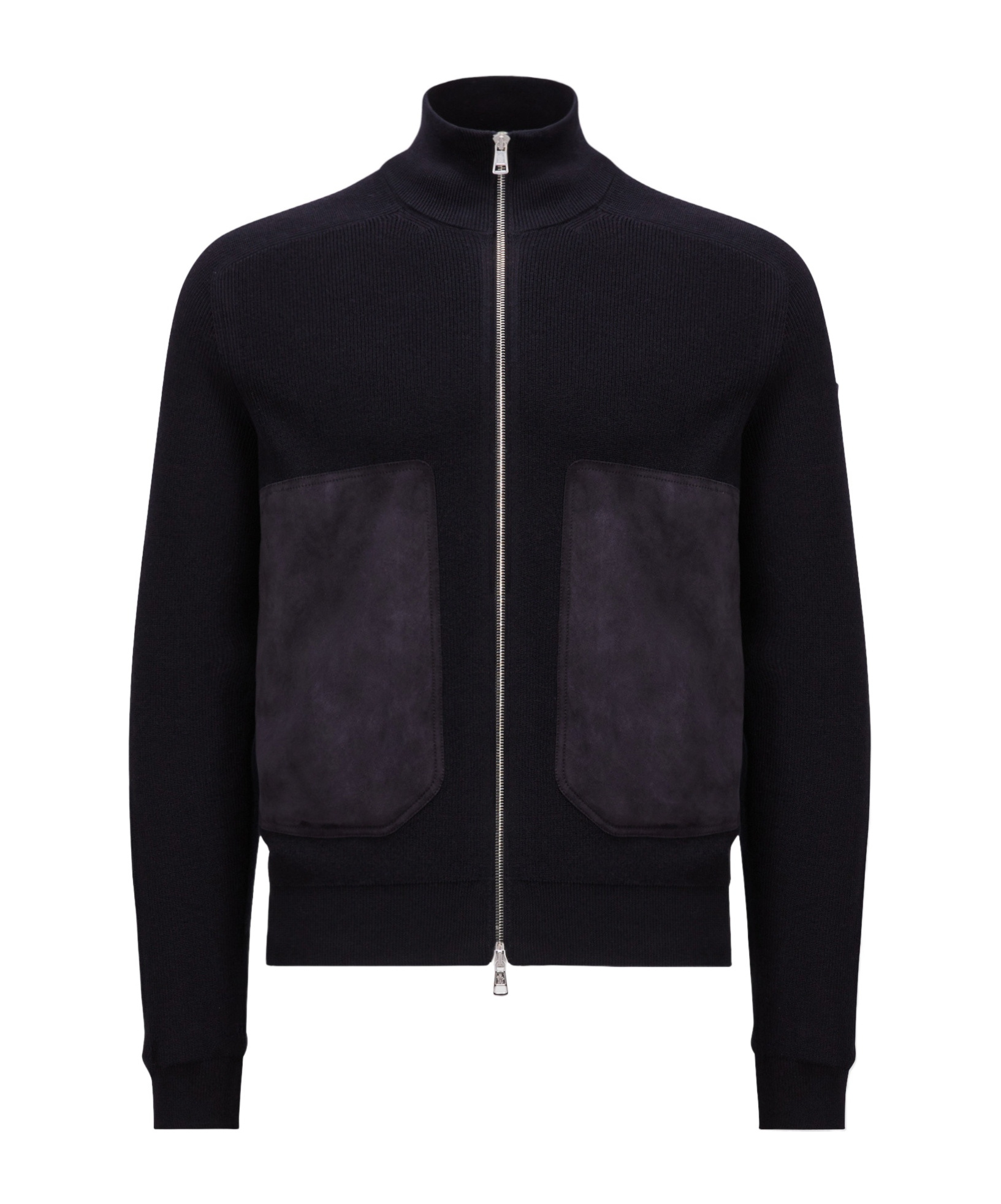 Moncler Suede-panels Cotton-blend Cardigan In Blue