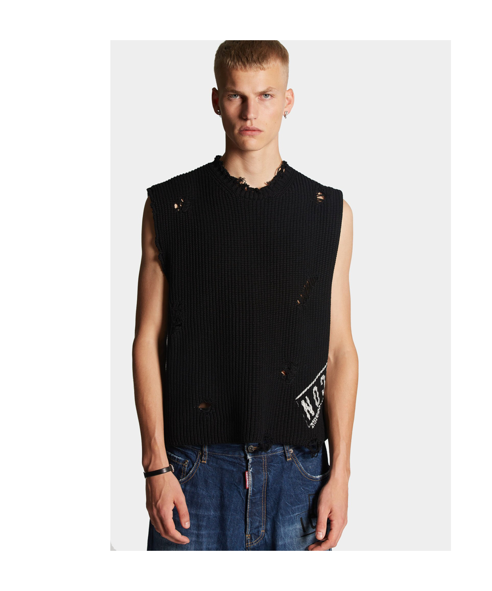 Dsquared2 Logo-print Distressed Knitted Vest In Black