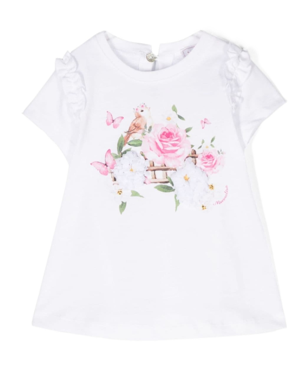 Monnalisa Graphic-print Ruffled Cotton T-shirt In White