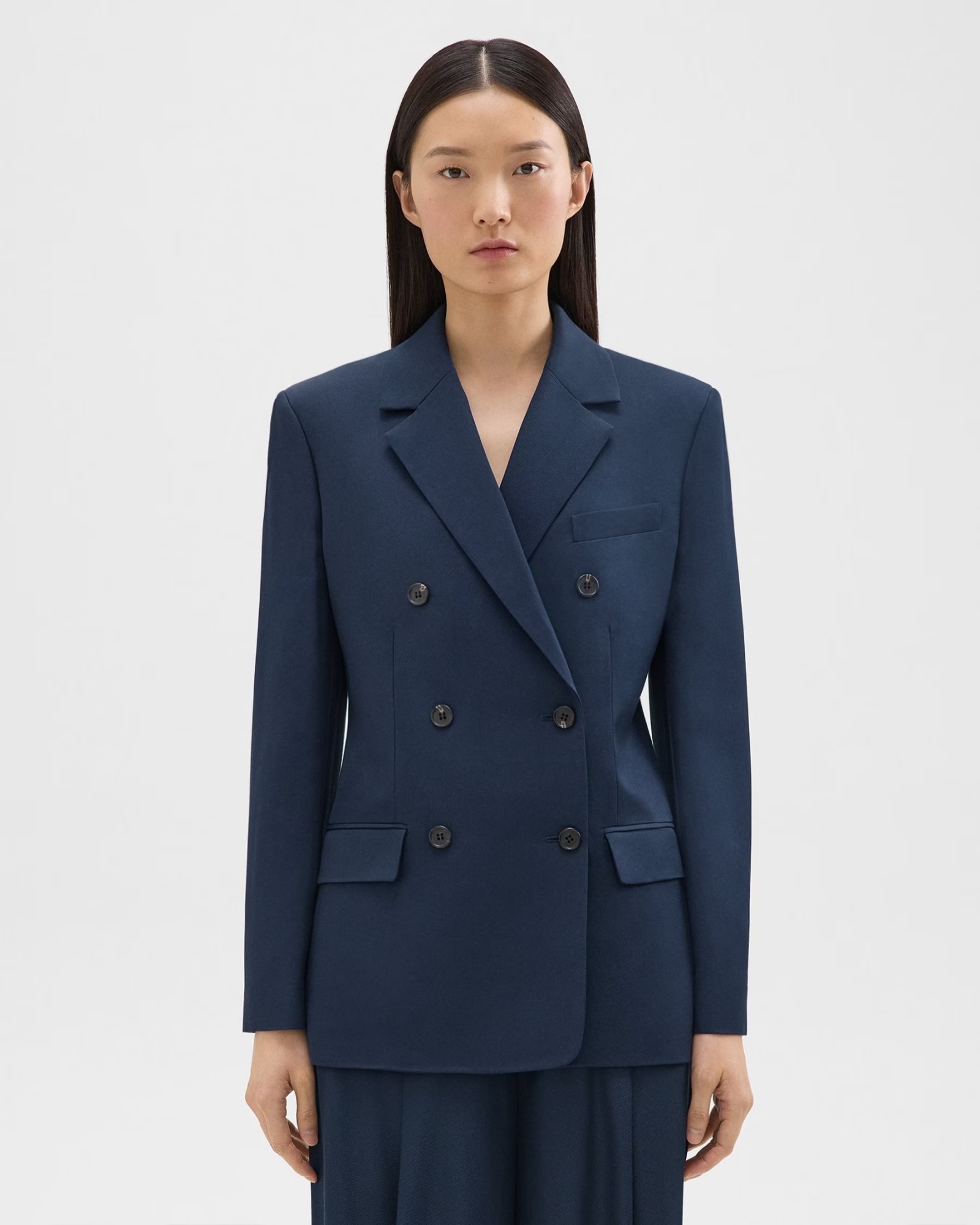 Theory Double-breasted Blazer In Viscose Twill In Nocturne Navy