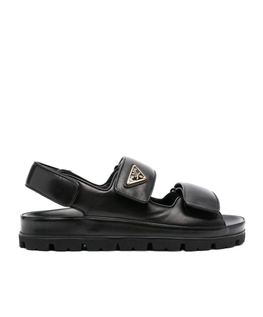 Prada Logo Plaque Flat Sandals In Multi