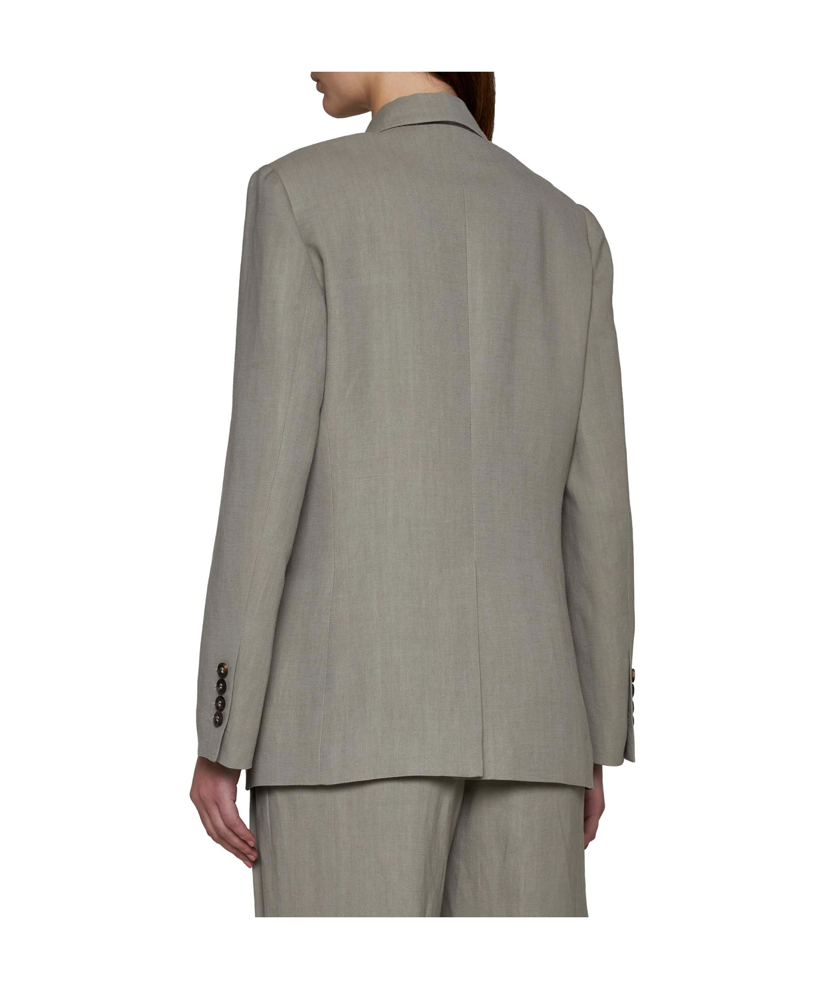 Brunello Cucinelli Double-breasted Panama Wool Jacket In Gray