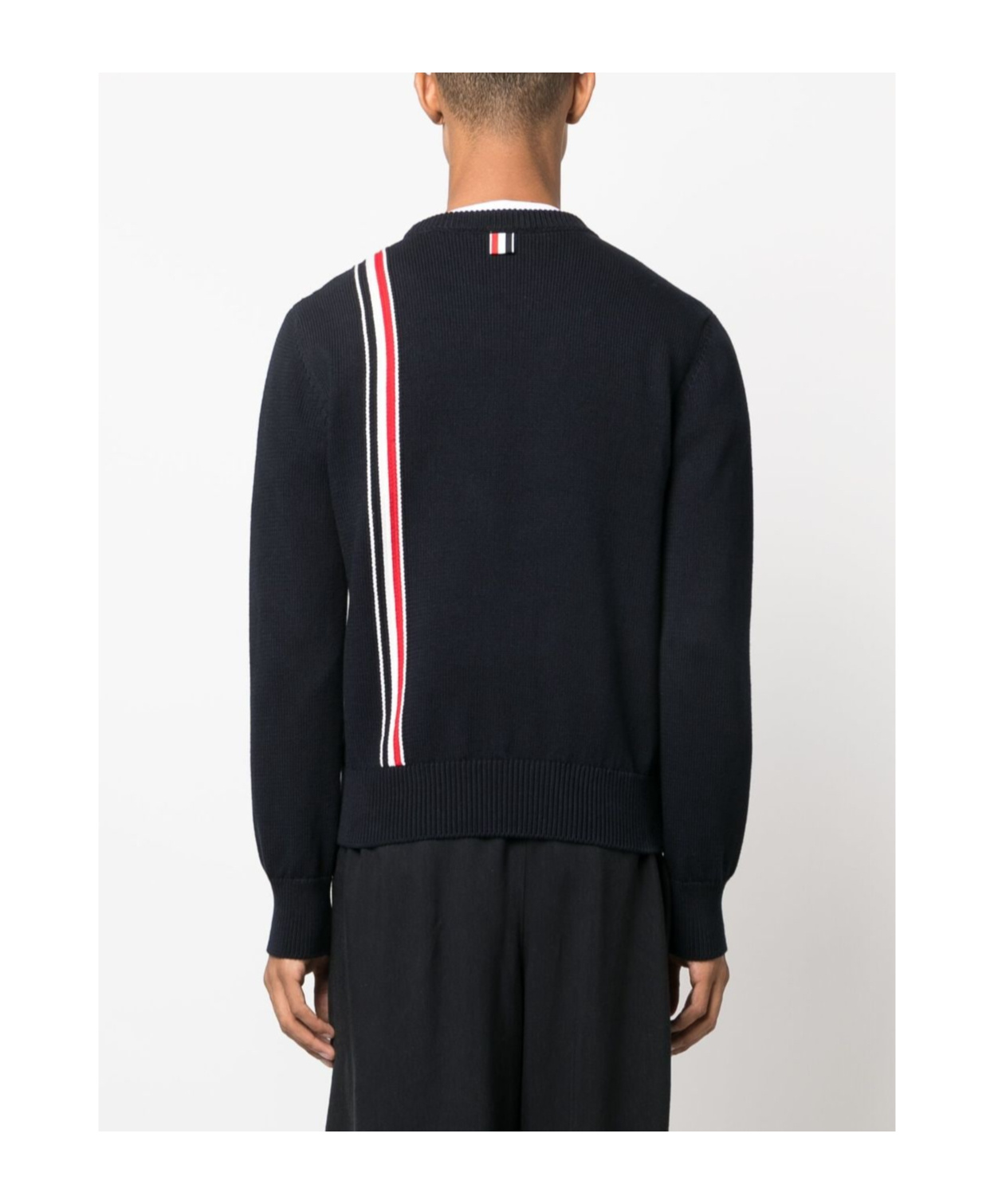 Thom Browne Rwb-stripe Intarsia Cotton Jumper In Black