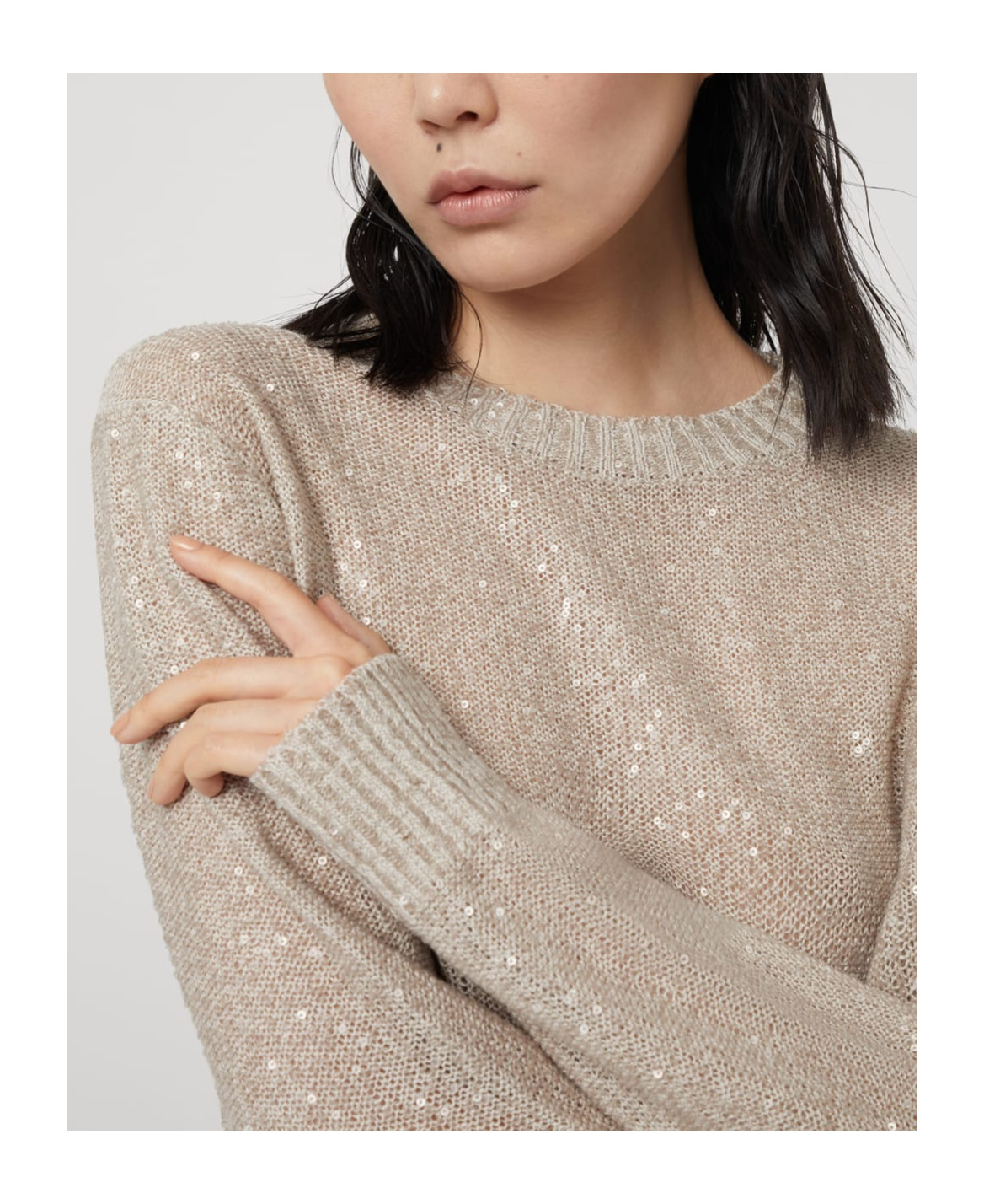 Brunello Cucinelli Linen-cashmere-silk Sequin Sweater In Nude