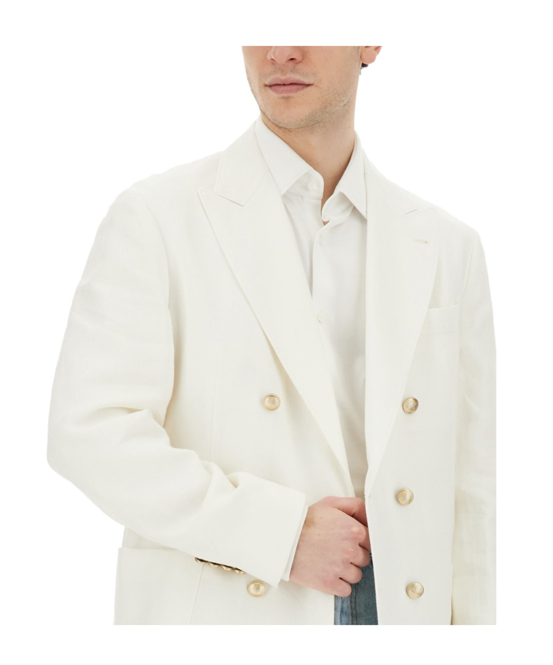 Brunello Cucinelli Linen Single-breasted Blazer Jacket In White