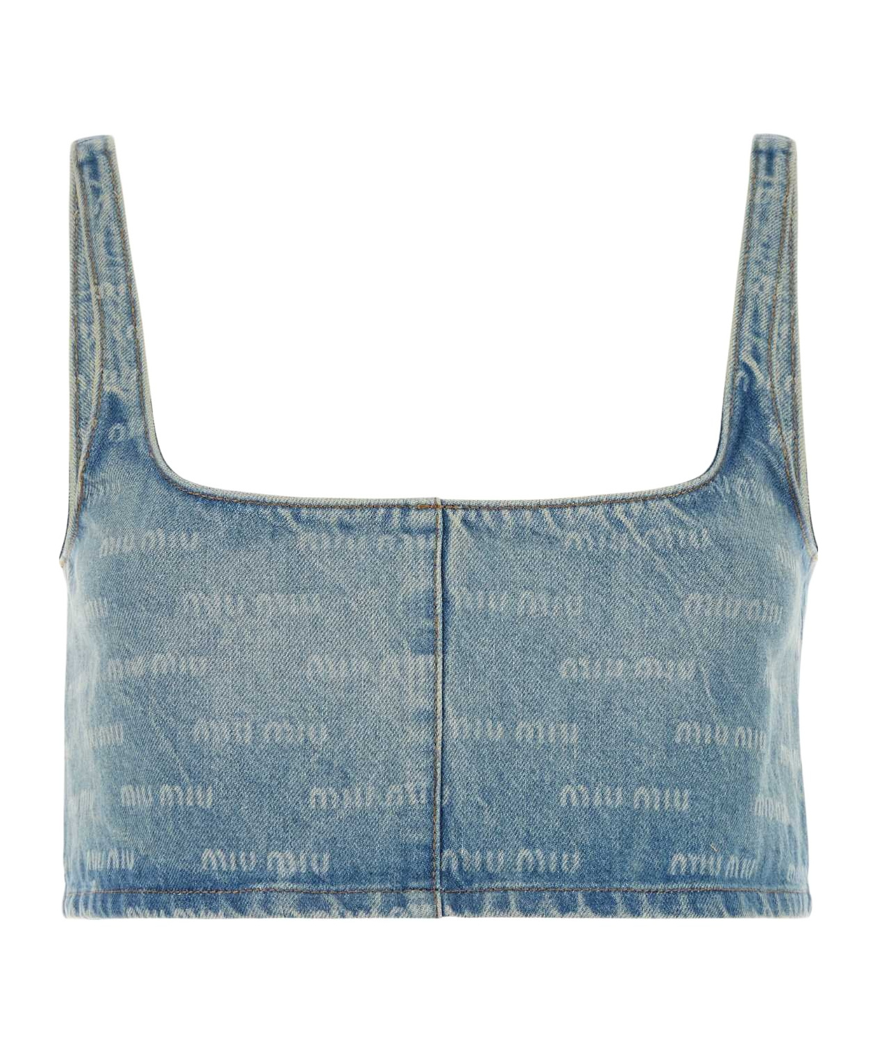 Miu Miu Logo-print Denim Crop Top In Gray