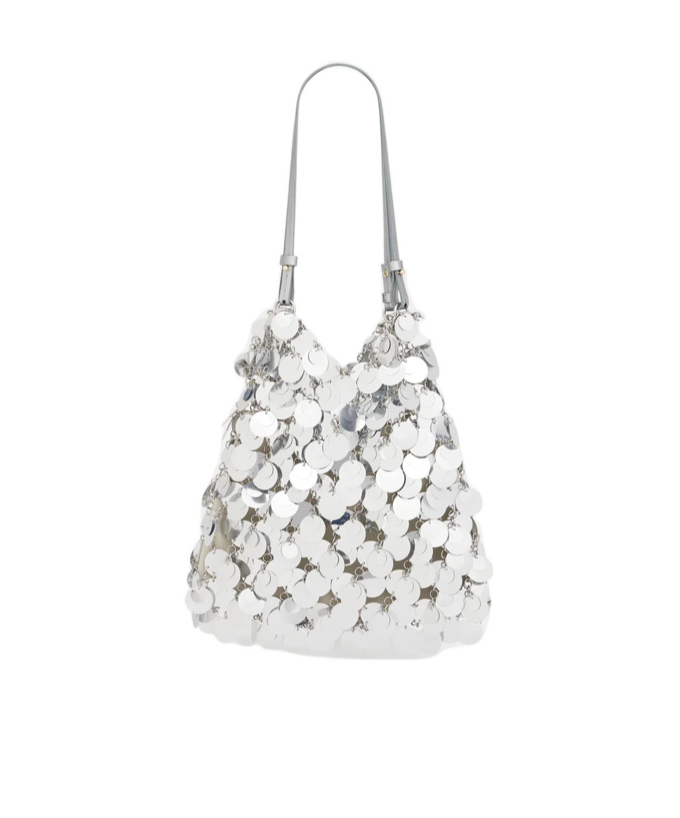 Rabanne Large Sequinned Shoulder Bag In White
