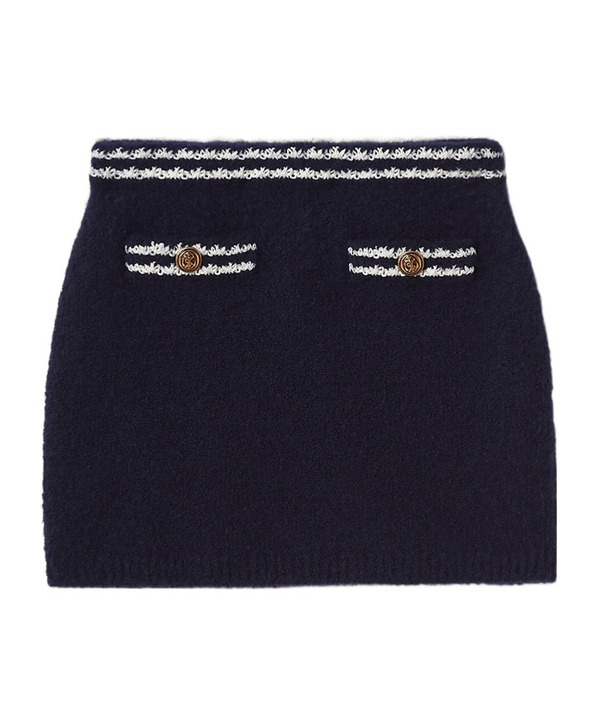 Miu Miu Stripe-trim Knitted Cashmere Miniskirt In Black