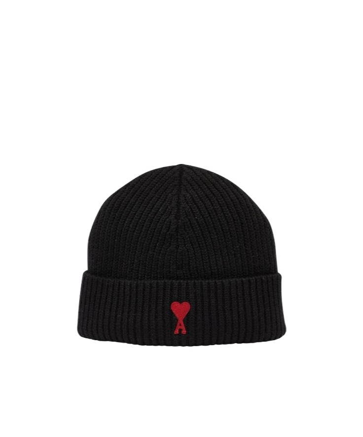 Ami Alexandre Mattiussi Ami Paris Ami De Coeur Logo Embroidered Ribbed-knitted Beanie In Black