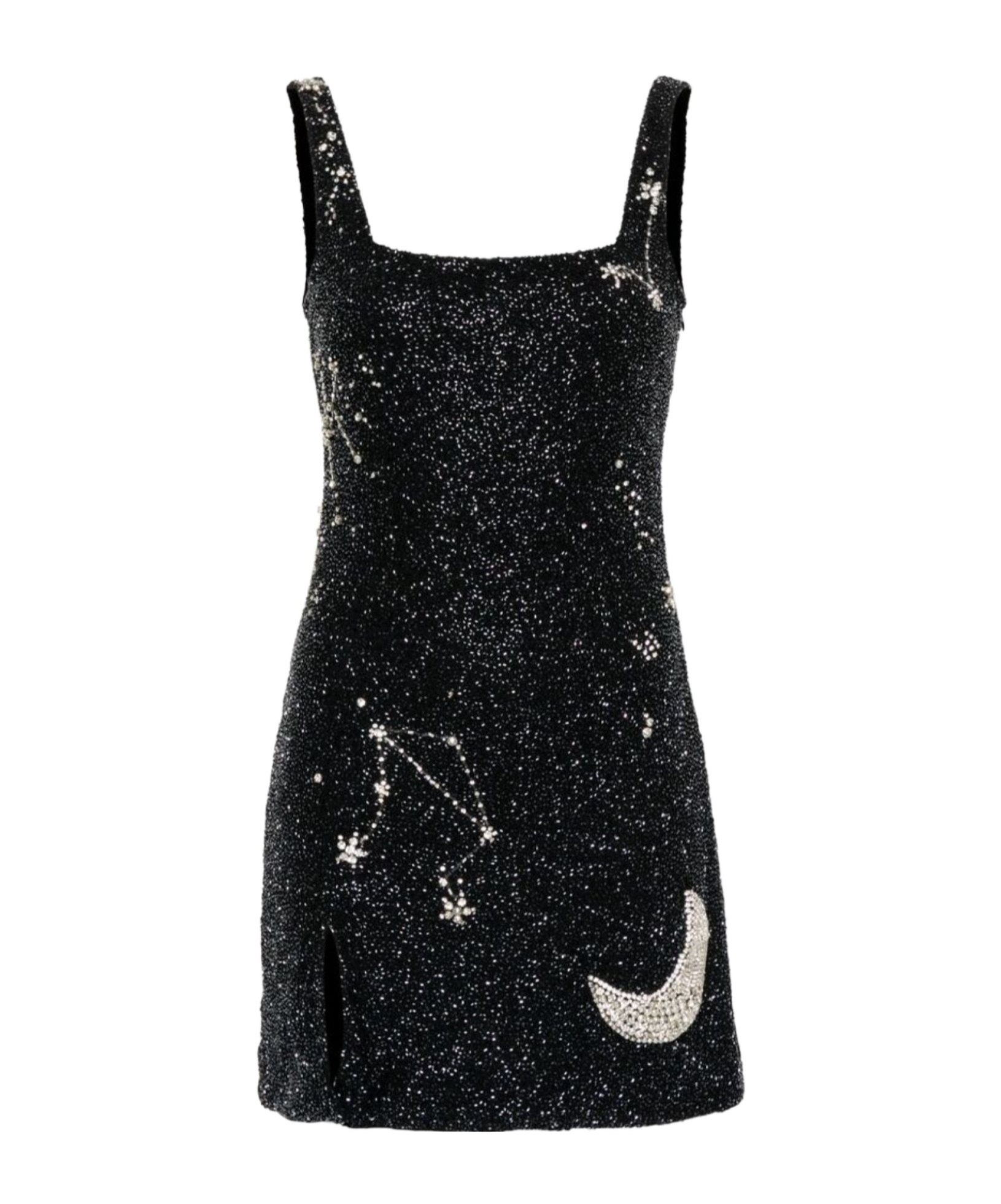 Staud Mini Dress With Constellation Pattern And Slit In Black