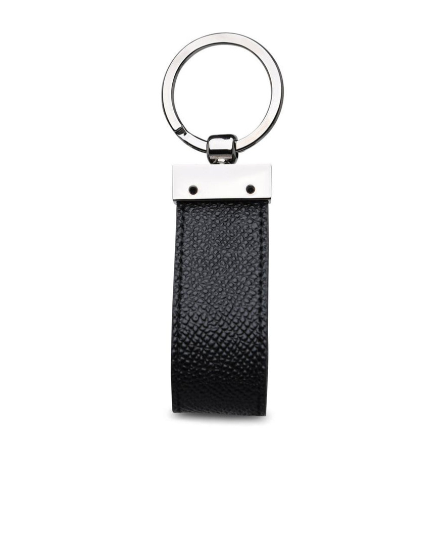 Dolce & Gabbana Calfskin Key Chain With Logo Tag In Black