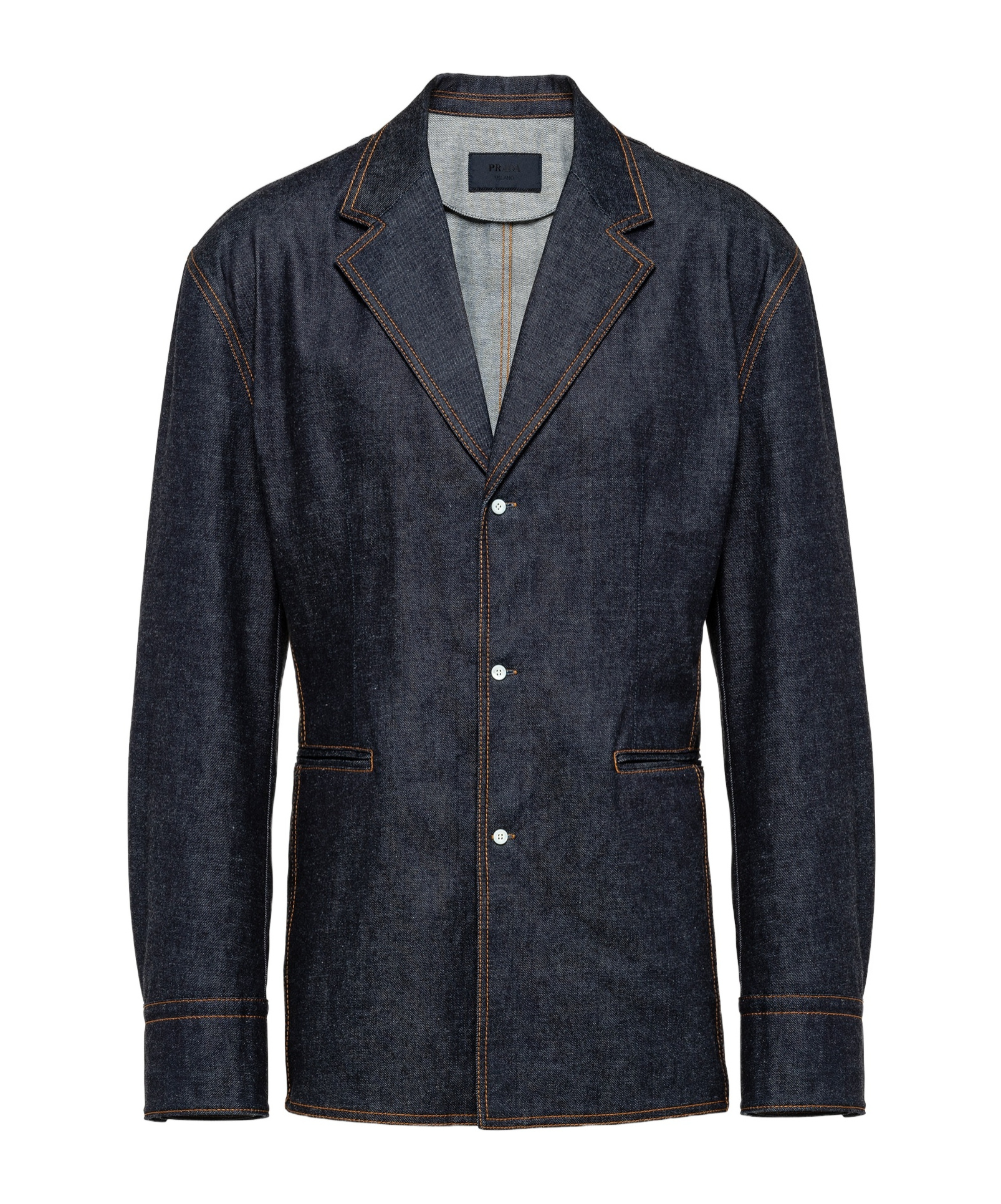 Prada Triangle-plaque Denim Jacket In Blue