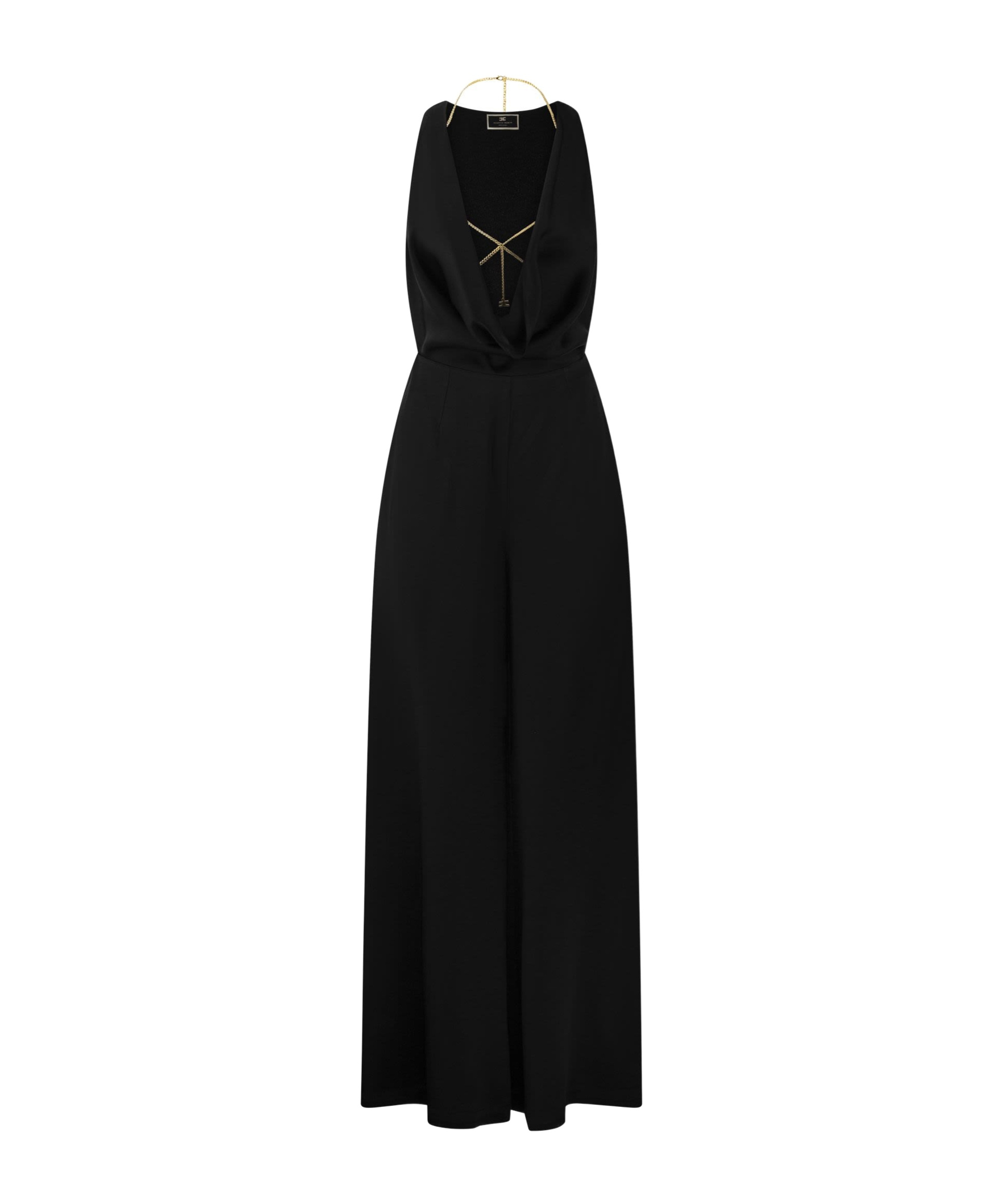 Elisabetta Franchi Cowl Neck Body-chain Jumpsuit In Black