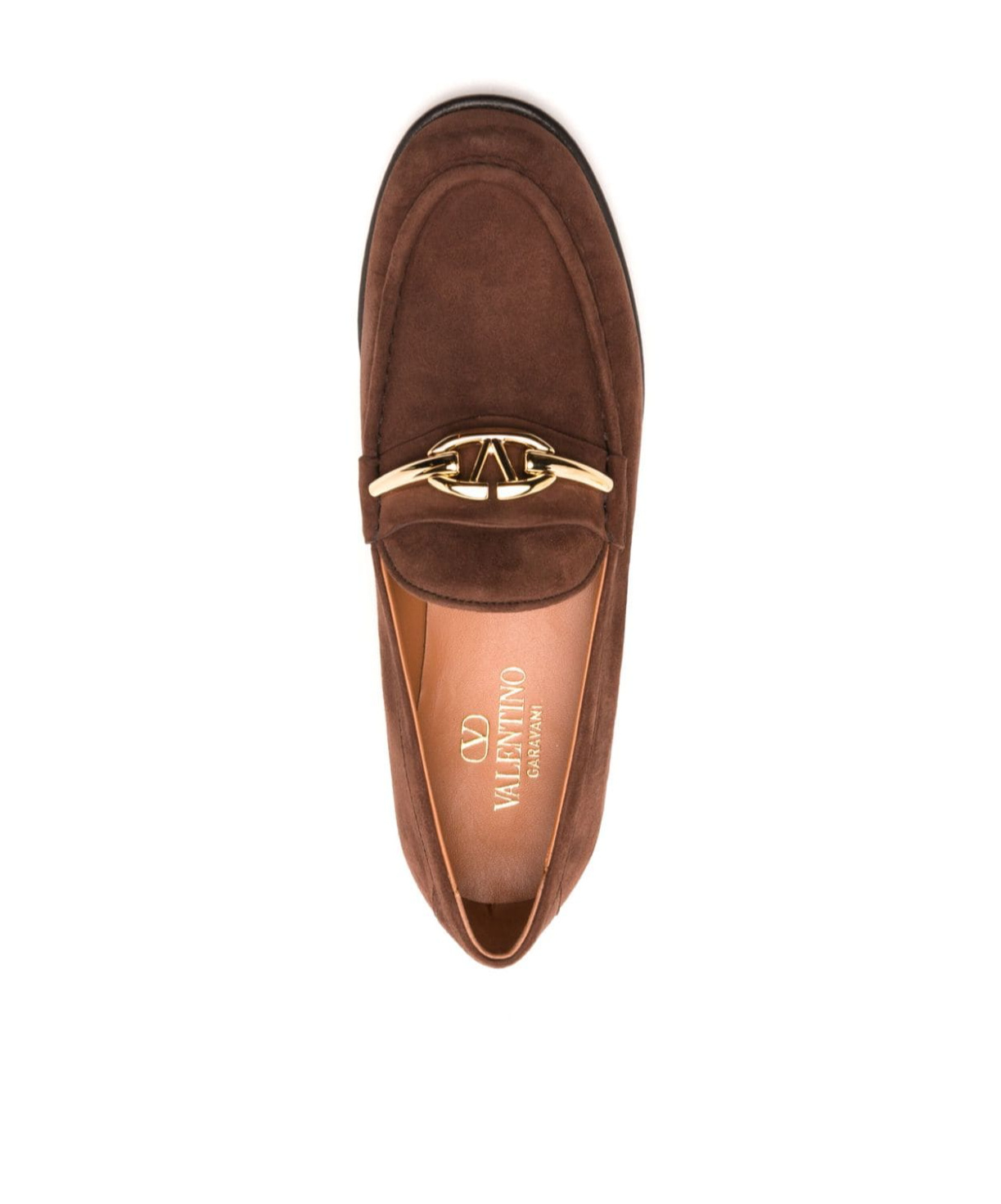 Valentino Vlogo Gate Embellished Suede Loafers In Brown