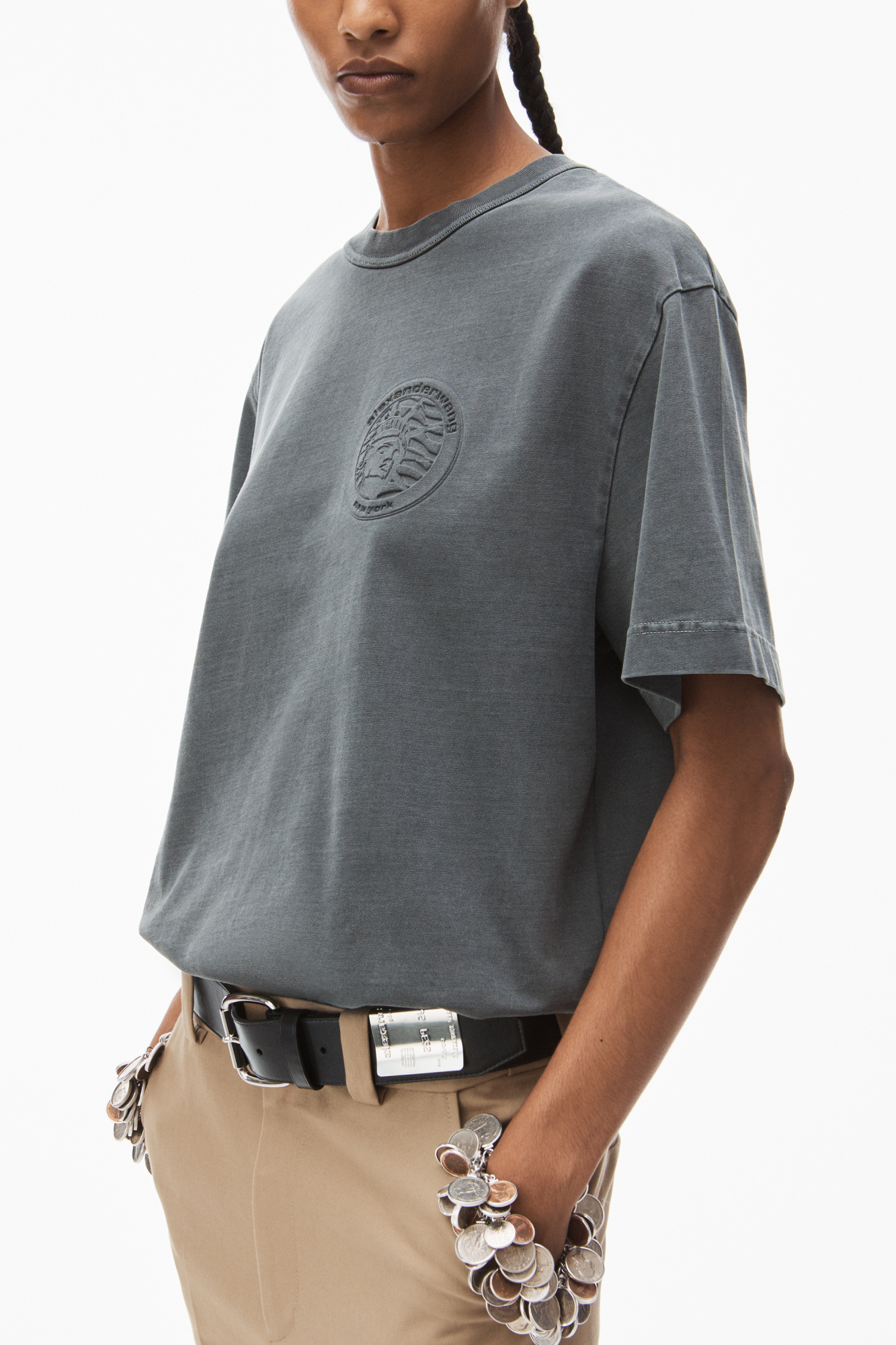 Alexander Wang Embossed Cotton-jersey T-shirt In Black