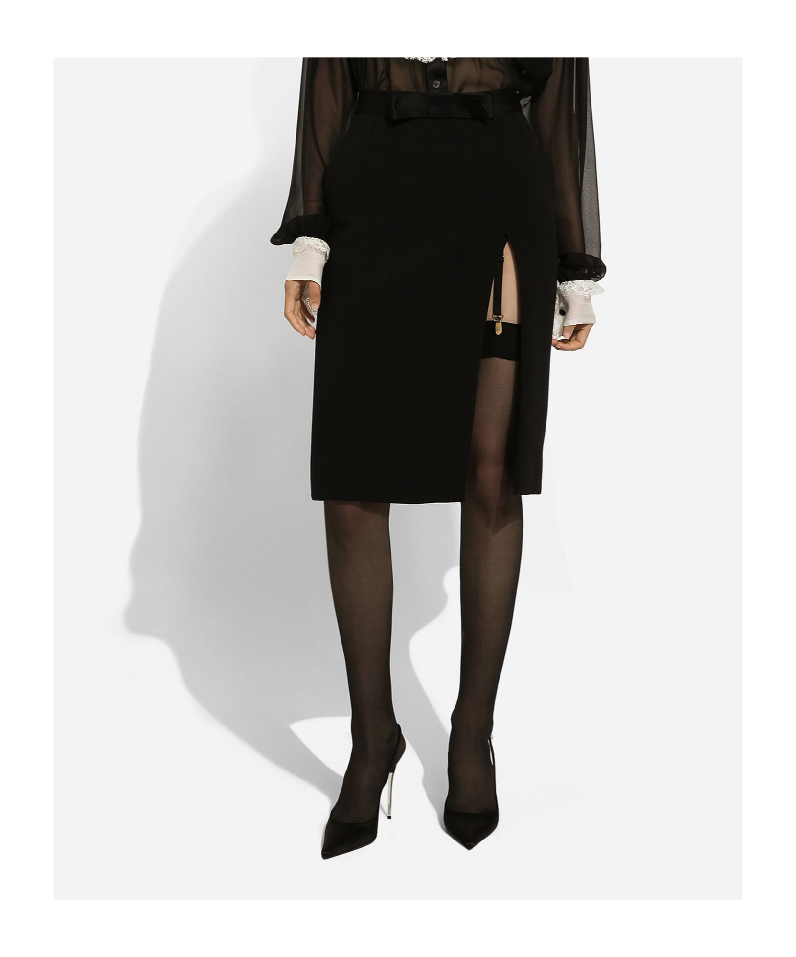 Dolce & Gabbana Bow-detail Virgin Wool-blend Skirt In Black