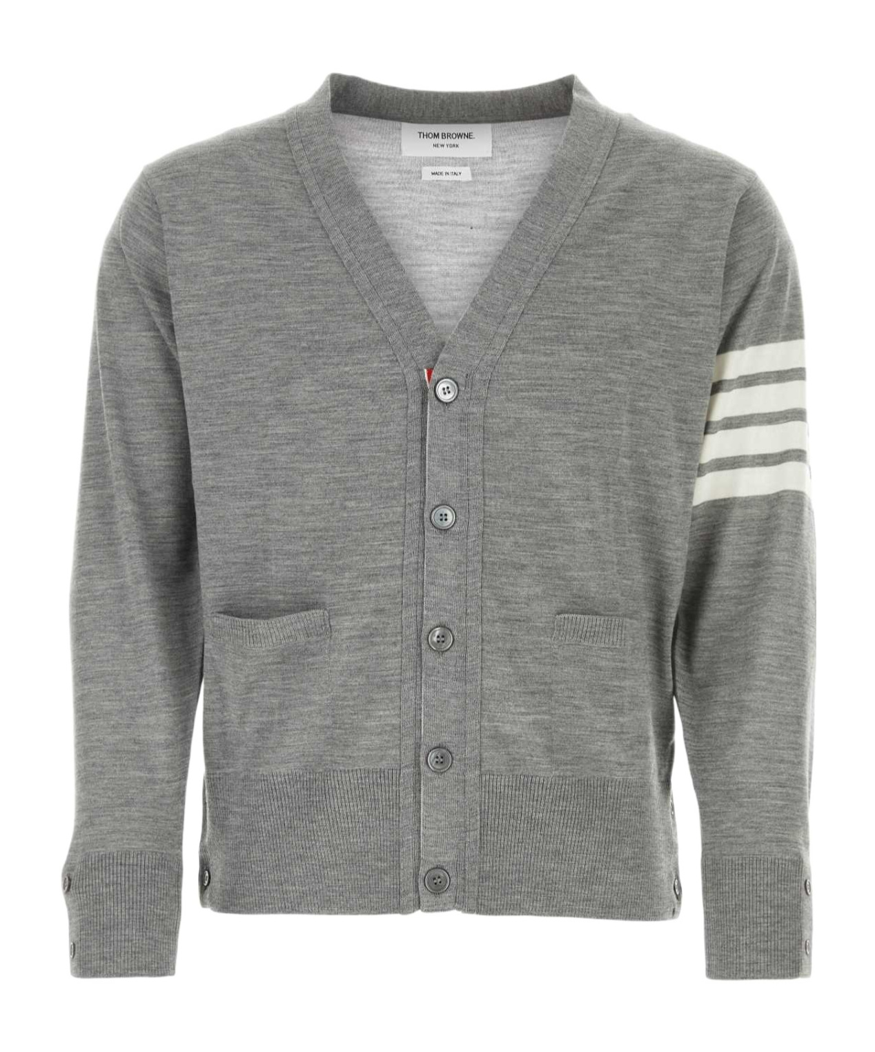 Thom Browne 4-bar Wool Fine Knit Cardigan In Gray