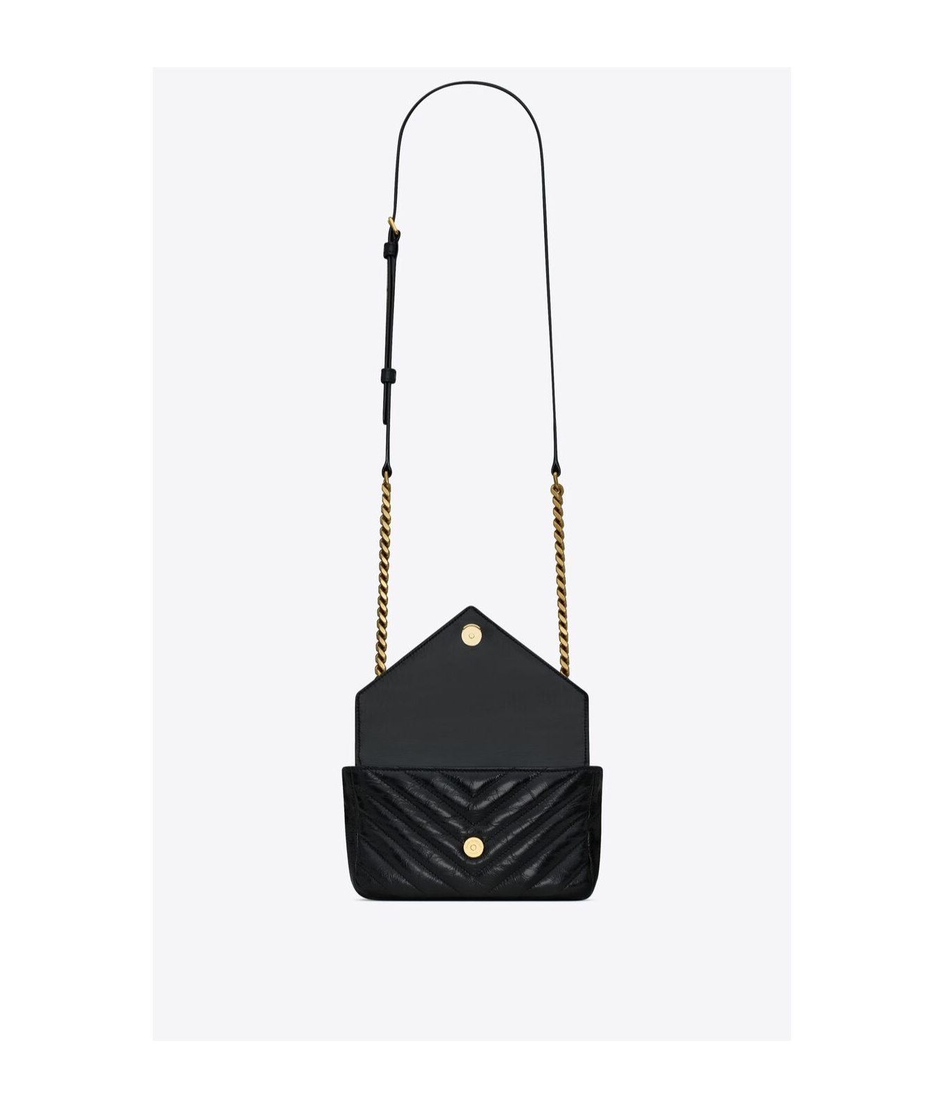 Saint Laurent College Mini Chain Bag In Shiny Crackled Leather In Black