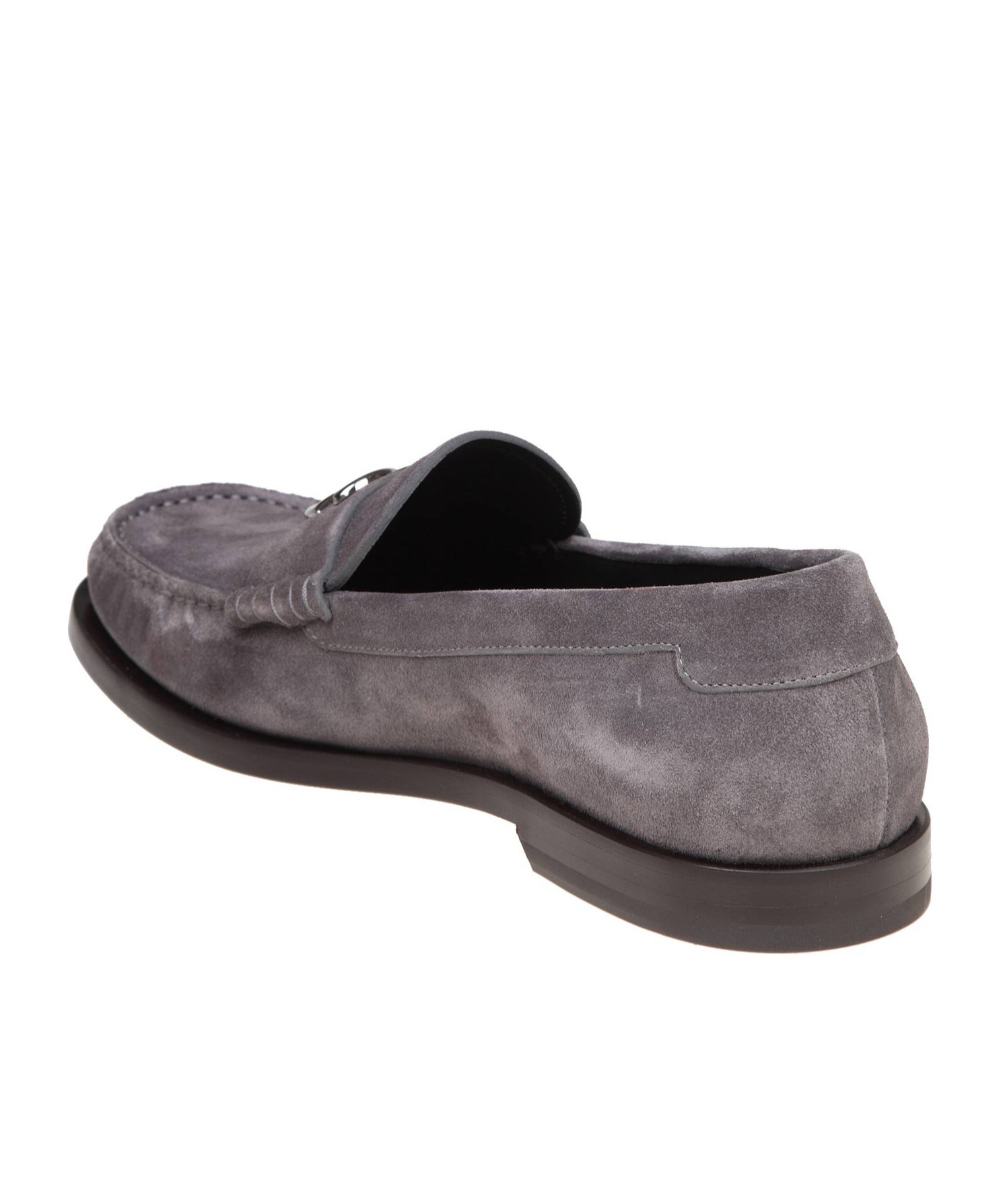 Dolce & Gabbana Suede Loafers With Round Toe And Metal Buckle In Gray
