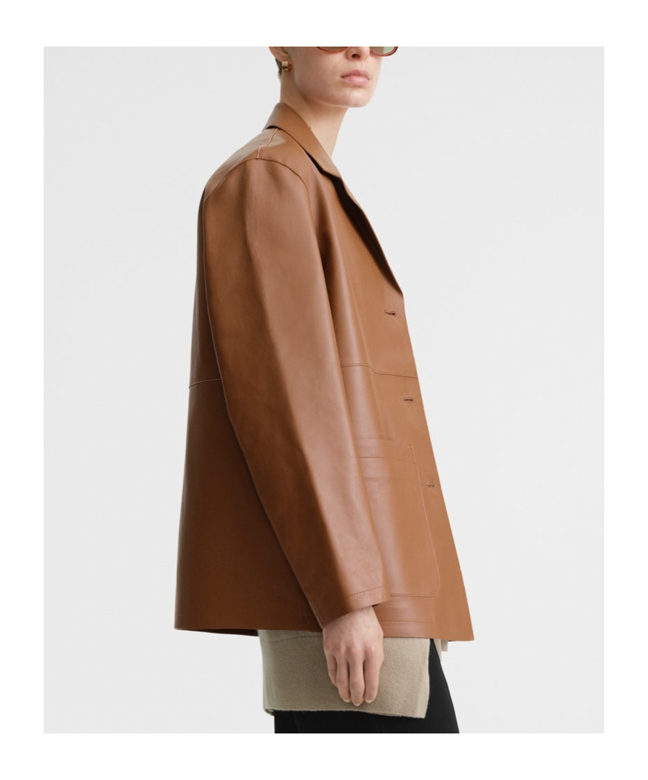 Totême Notched-lapels Leather Jacket In Brown