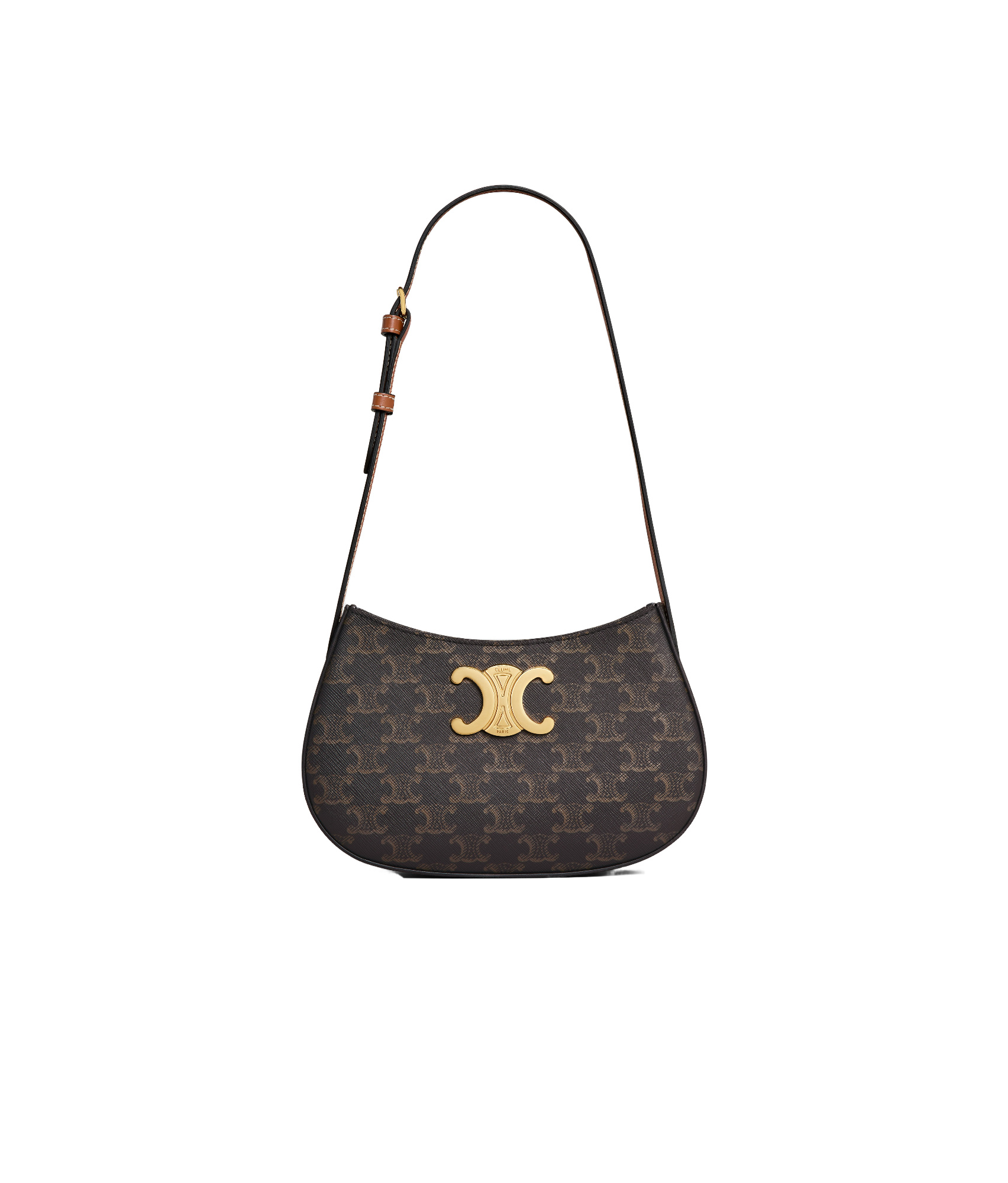 Celine Medium Tilly Bag In Triomphe Canvas And Calfskin In Black