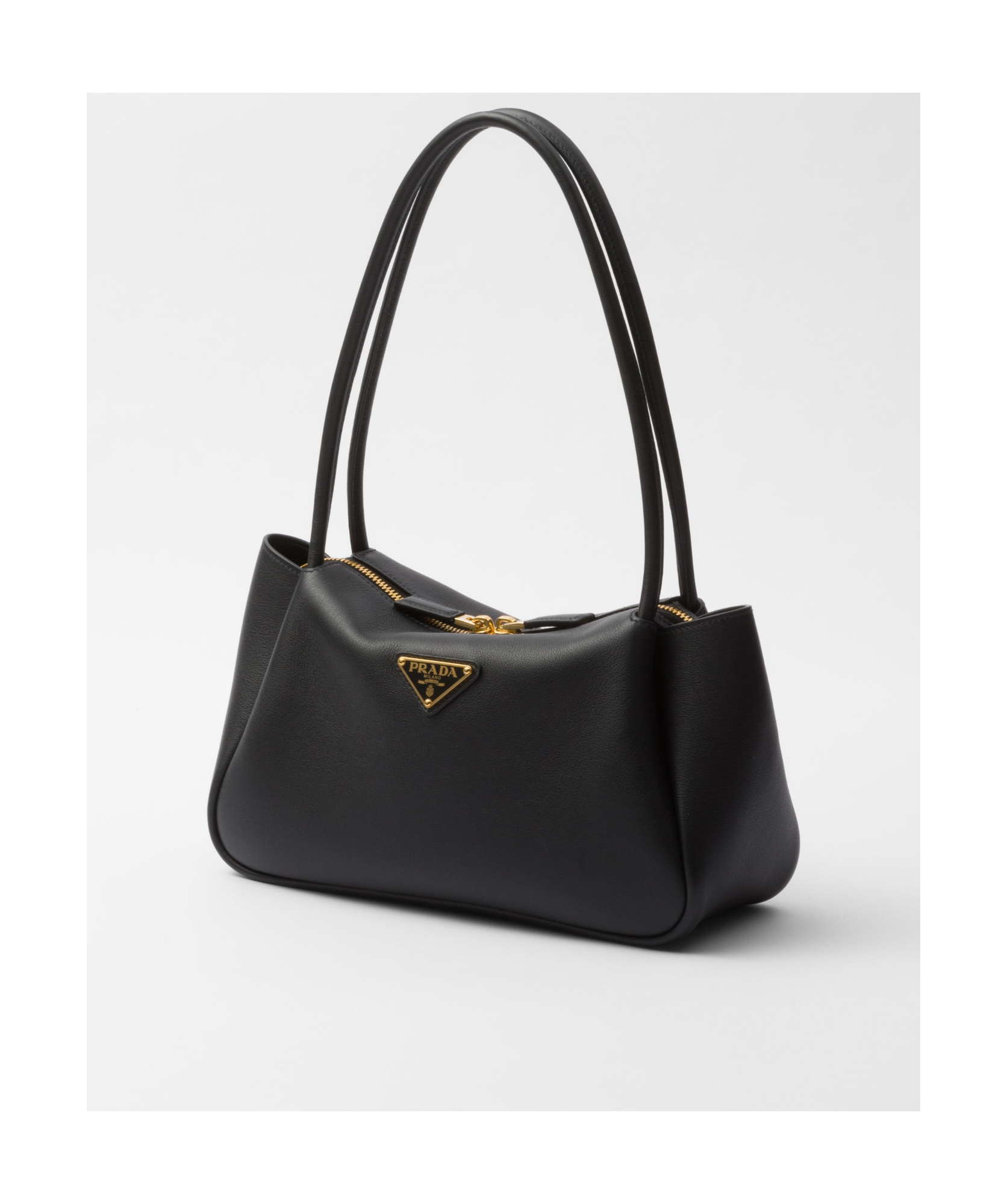 Prada Medium Zip Grain Leather Shoulder Bag In Black