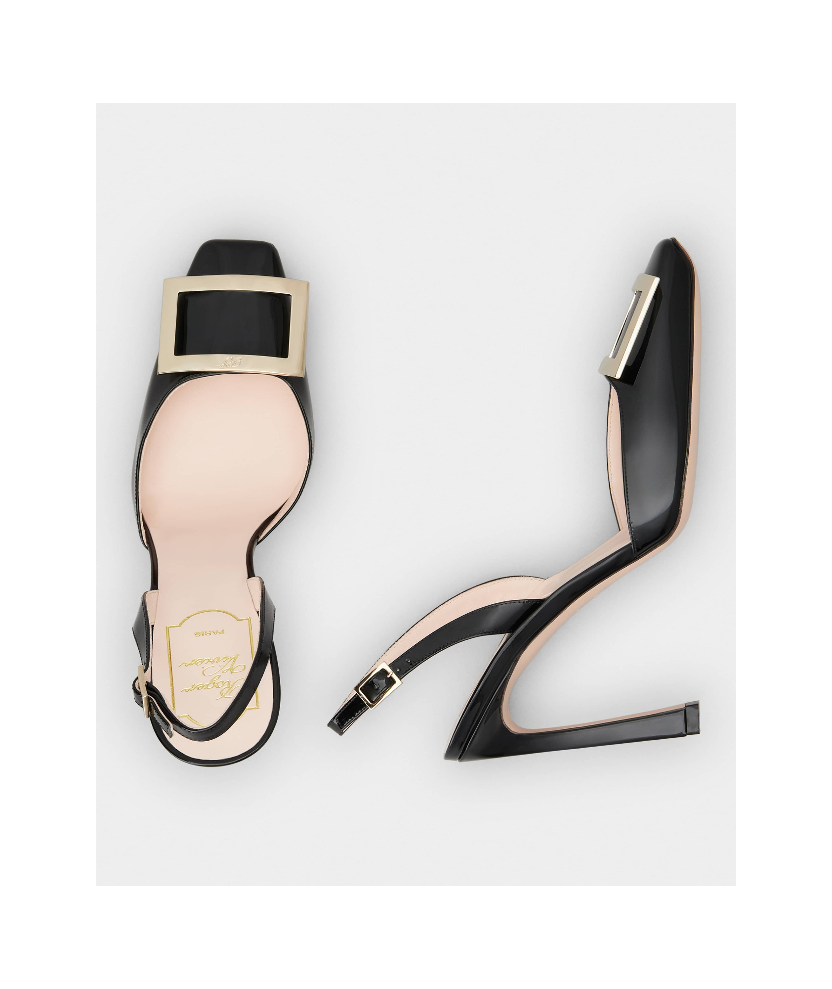 Roger Vivier Trompette Metal Buckle Slingback Pumps In Patent Leather In Black
