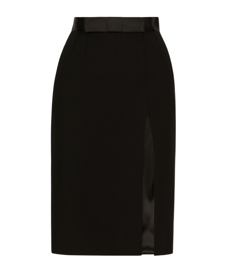 Dolce & Gabbana Bow-detail Virgin Wool-blend Skirt In Black