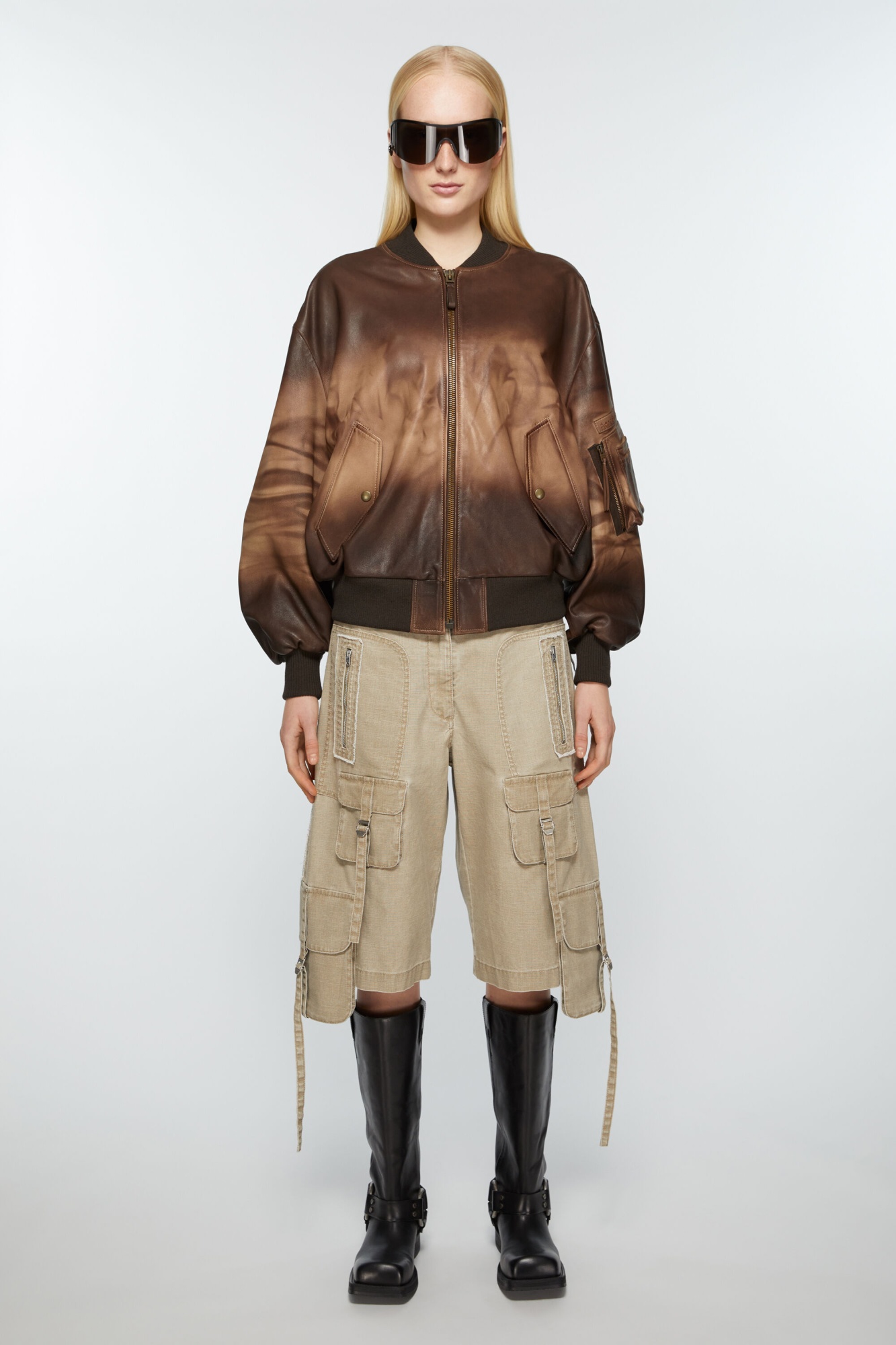 Acne Studios Lastro Leather Bomber Jacket In Brown
