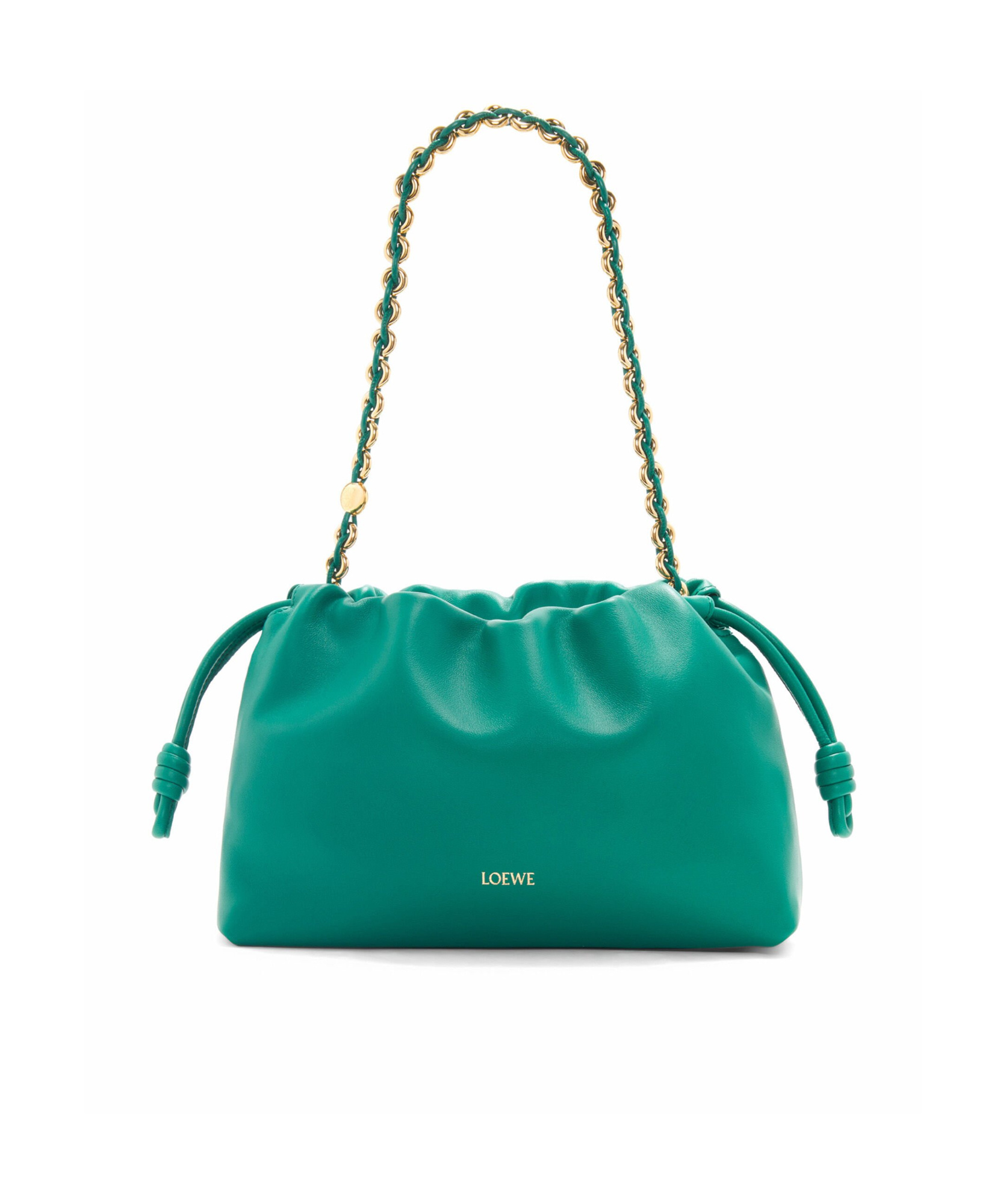 Loewe Flamenco Medium Pleated Shoulder Bag In Green